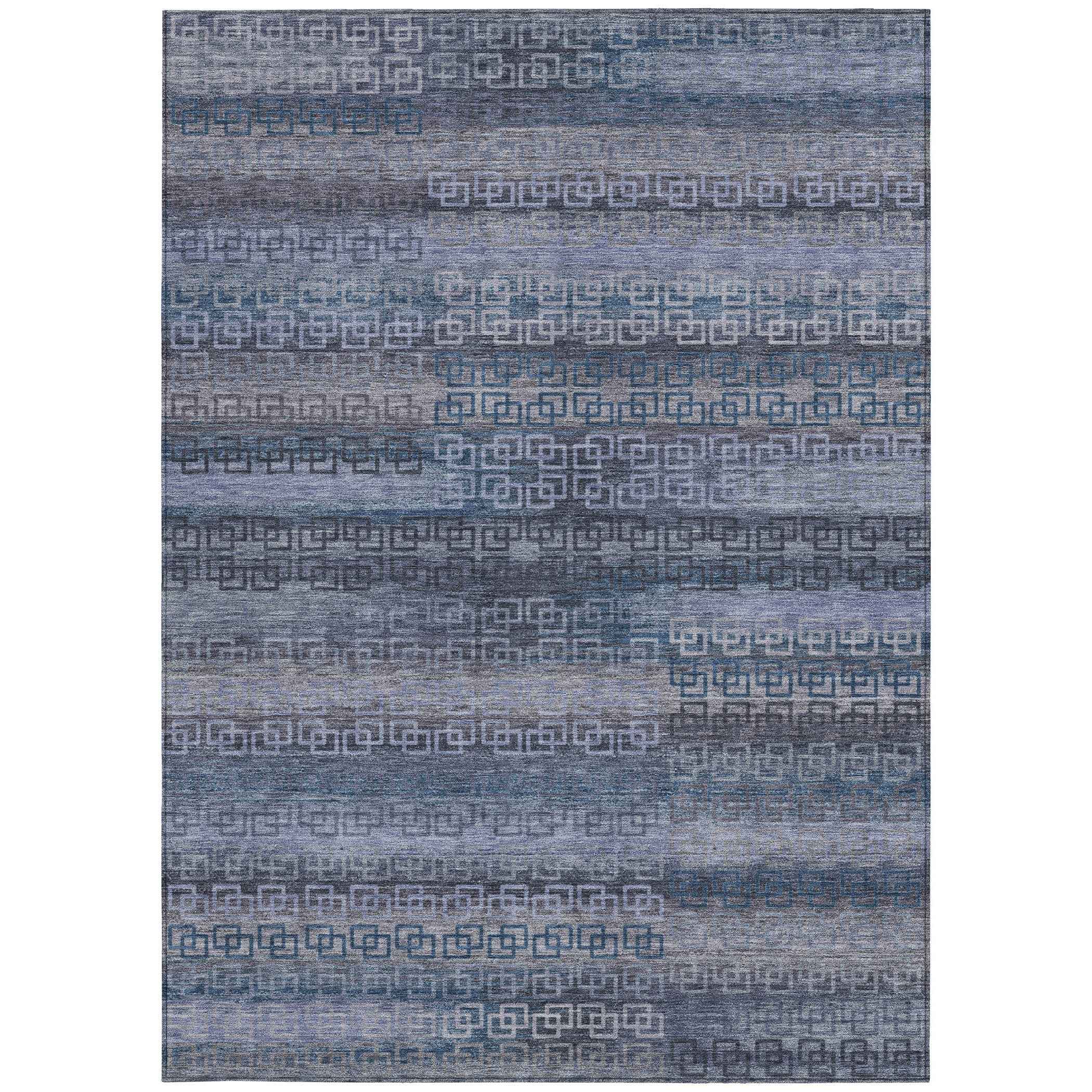8' X 10' Taupe And Blue Striped Washable Indoor Outdoor Area Rug