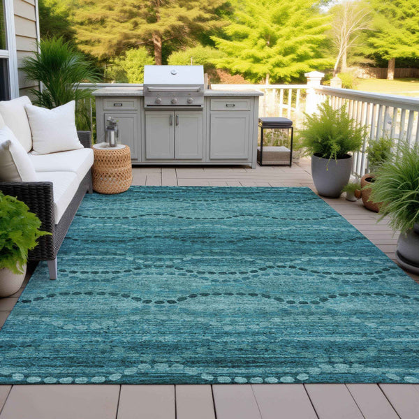 10' X 14' Turquoise And Aqua Ogee Washable Indoor Outdoor Area Rug