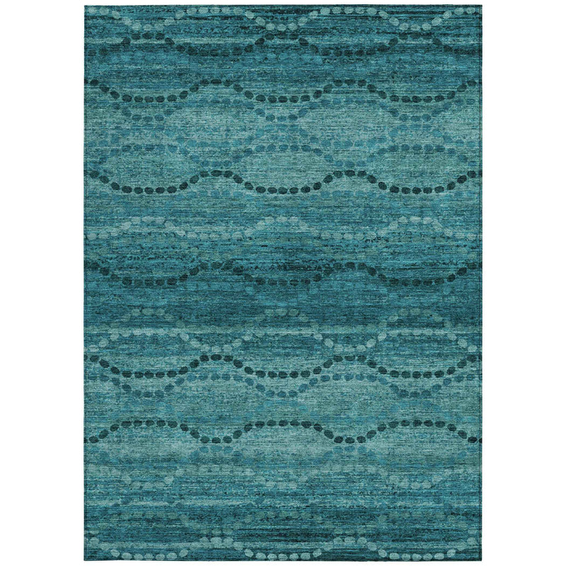 10' X 14' Turquoise And Aqua Ogee Washable Indoor Outdoor Area Rug