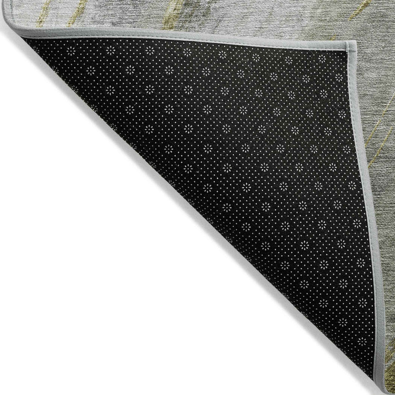 3' X 5' Artichoke Green And Gray Abstract Washable Indoor Outdoor Area Rug