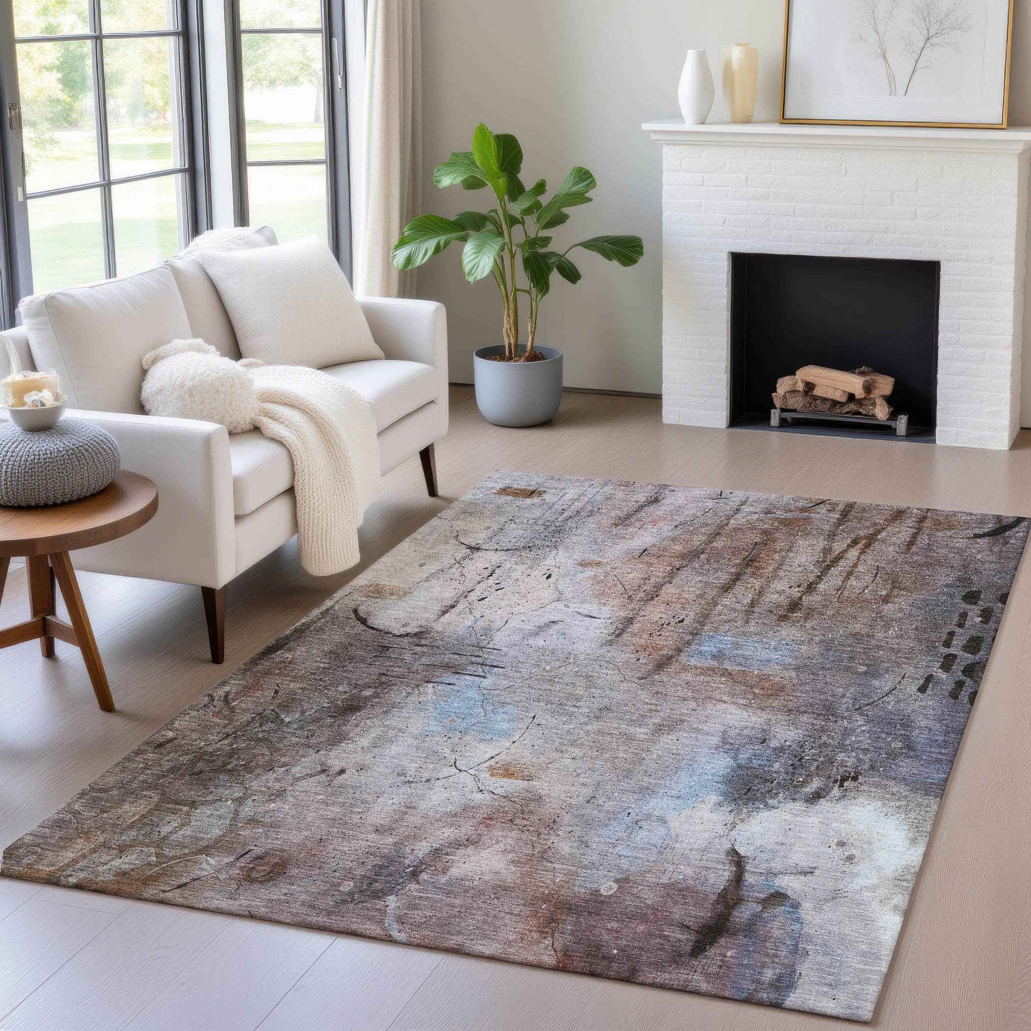 10' X 14' Taupe And Brown Abstract Washable Indoor Outdoor Area Rug