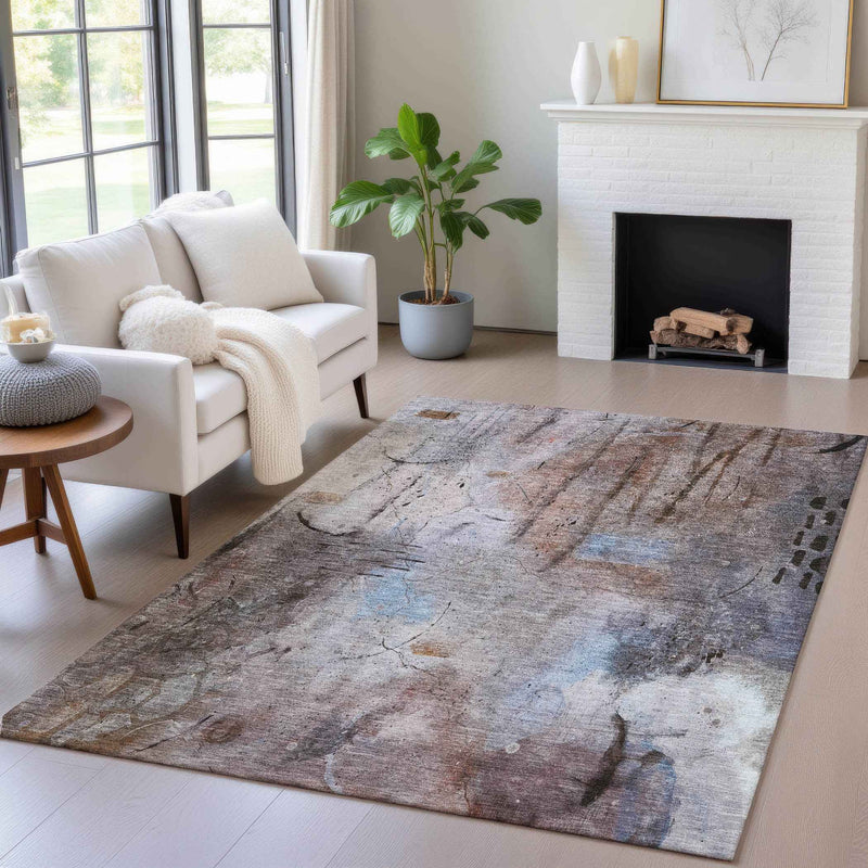 10' X 14' Taupe And Brown Abstract Washable Indoor Outdoor Area Rug