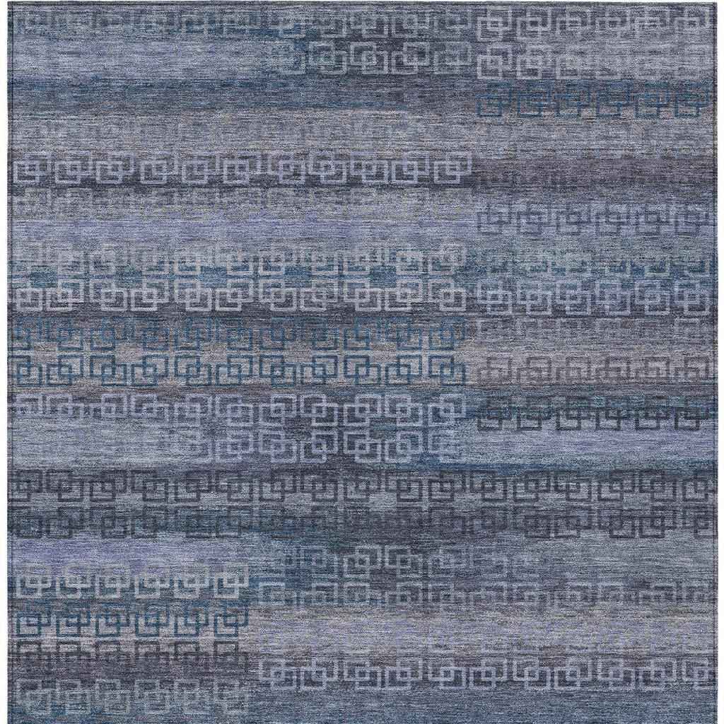 10' X 14' Taupe And Blue Striped Washable Indoor Outdoor Area Rug