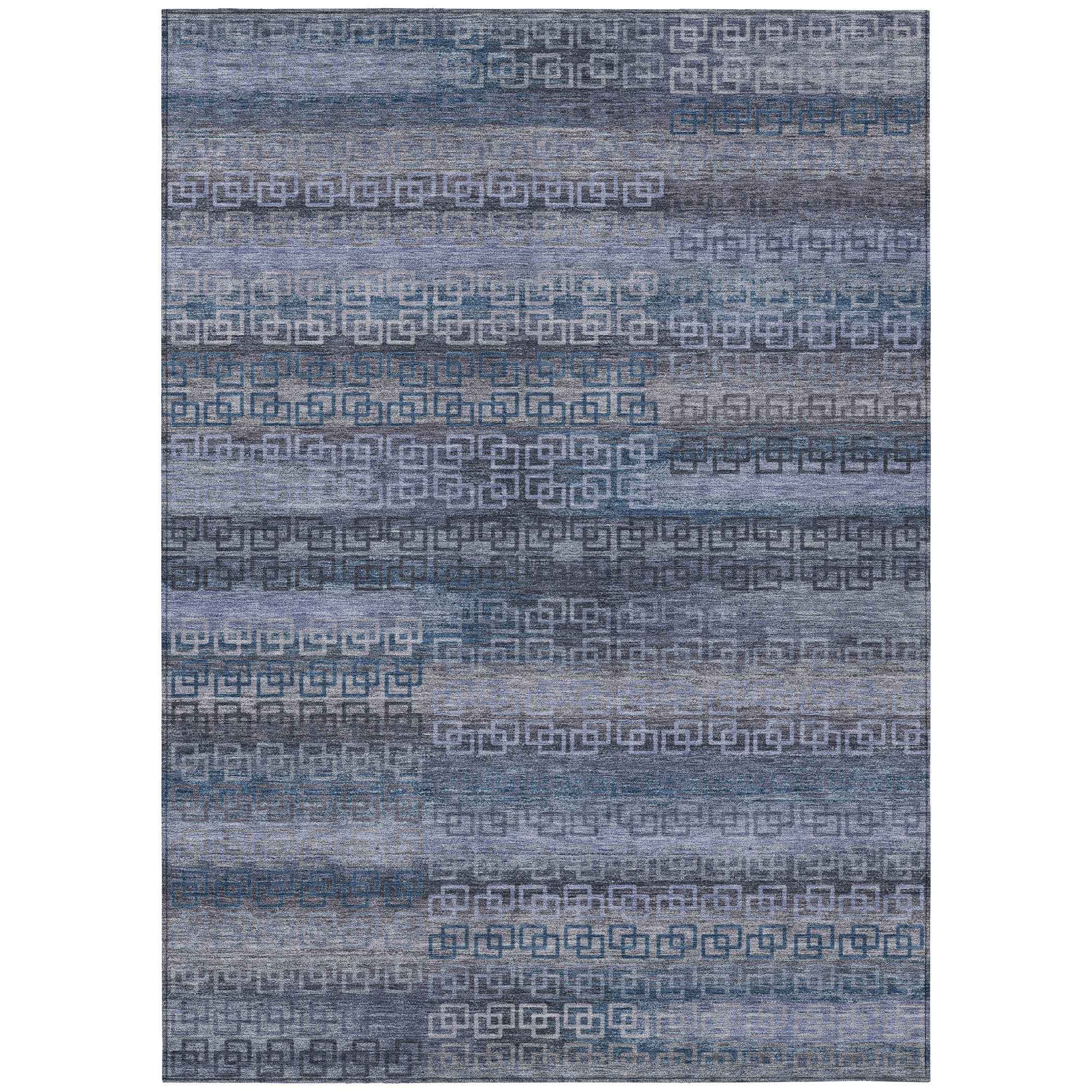 10' X 14' Taupe And Blue Striped Washable Indoor Outdoor Area Rug