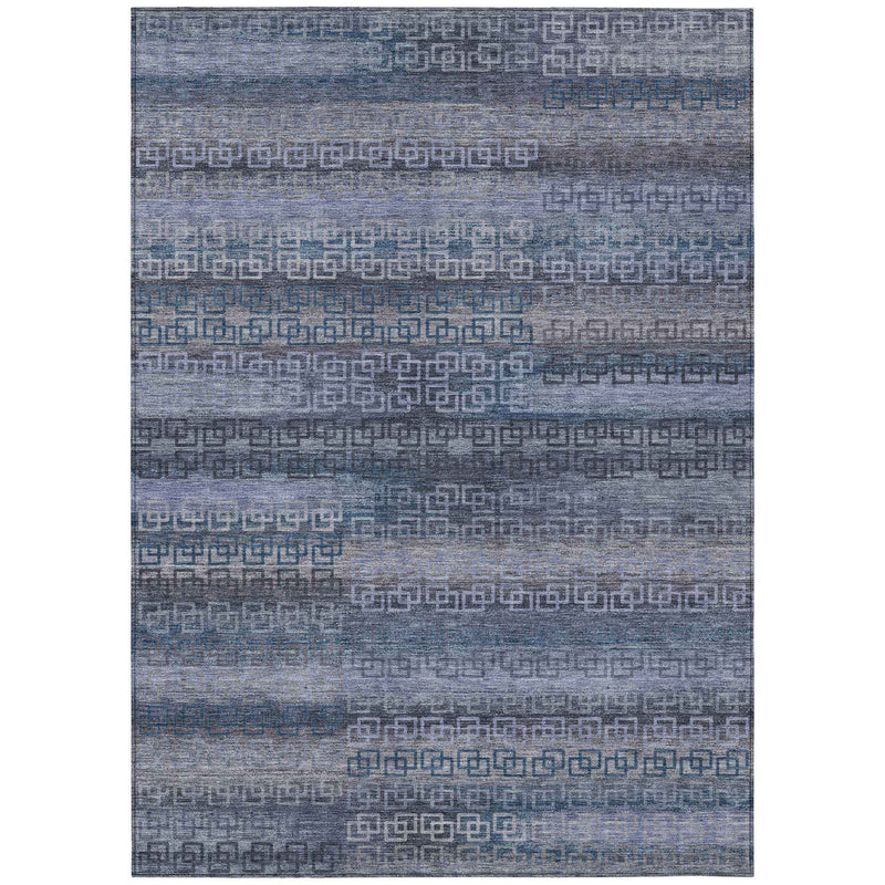 10' X 14' Taupe And Blue Striped Washable Indoor Outdoor Area Rug