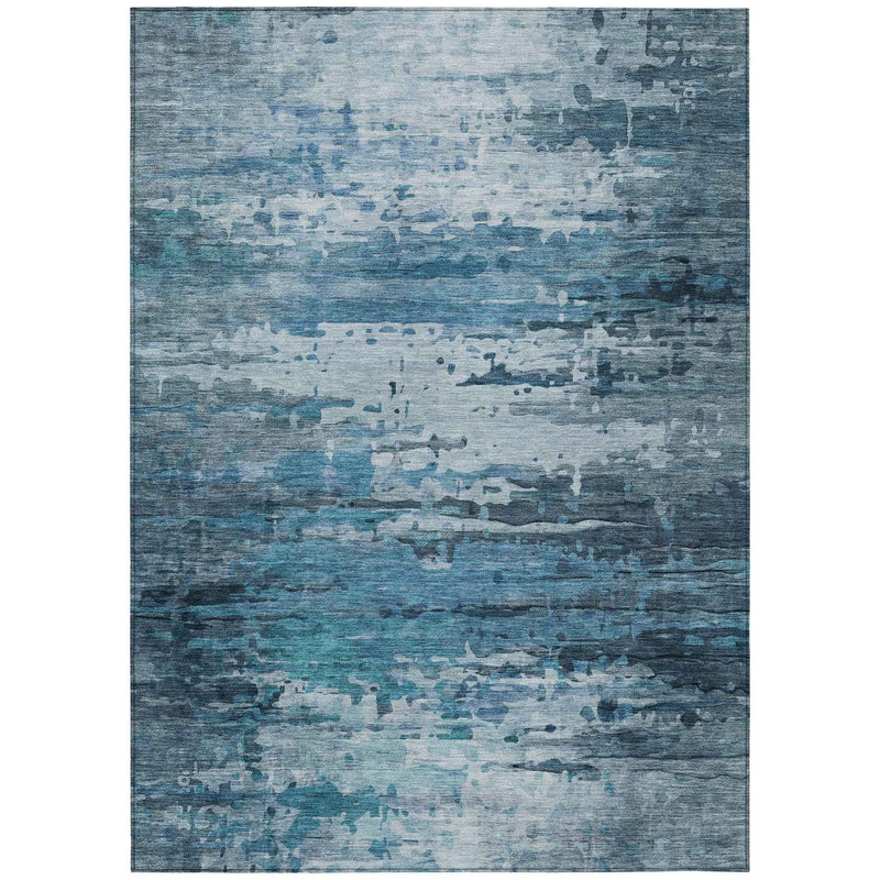 10' X 14' Blue And Ivory Abstract Washable Indoor Outdoor Area Rug