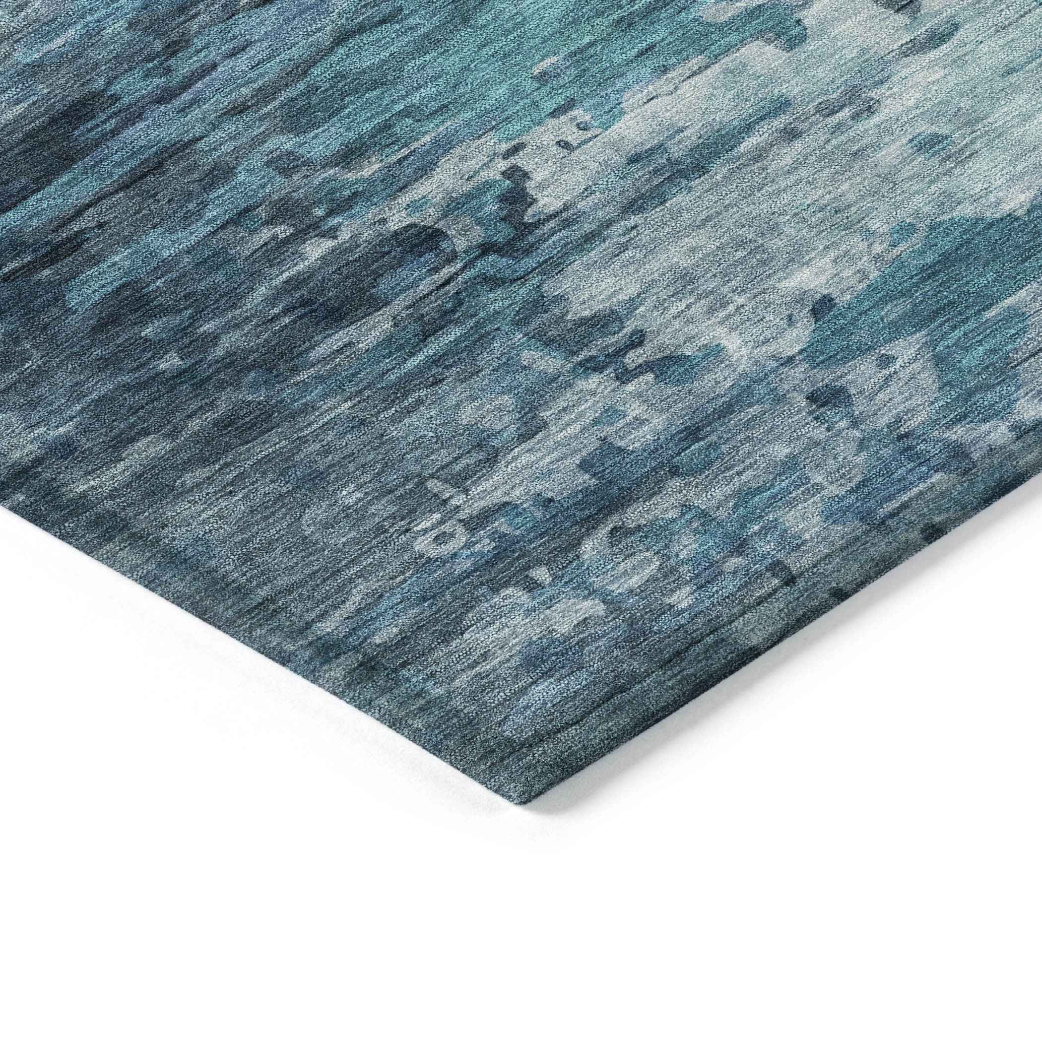 10' X 14' Blue And Ivory Abstract Washable Indoor Outdoor Area Rug