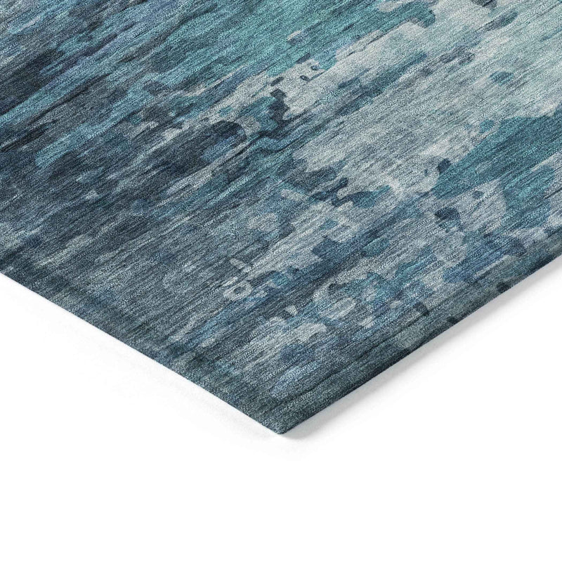 10' X 14' Blue And Ivory Abstract Washable Indoor Outdoor Area Rug