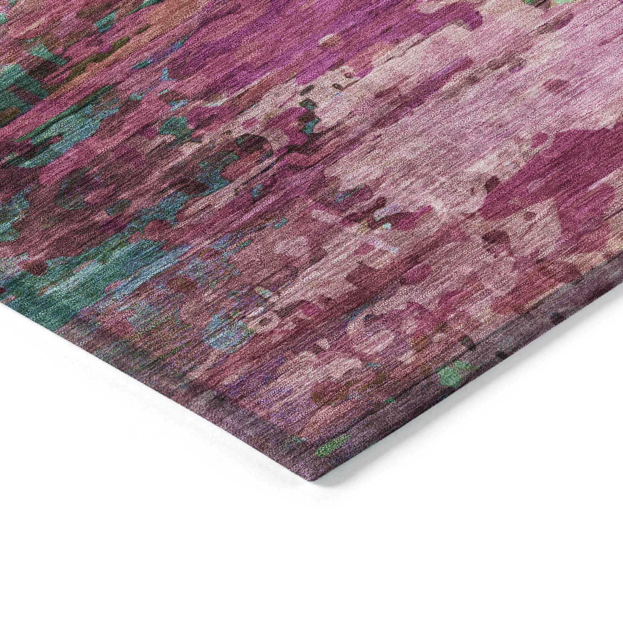 8' Pink Mauve And Green Round Abstract Washable Indoor Outdoor Area Rug