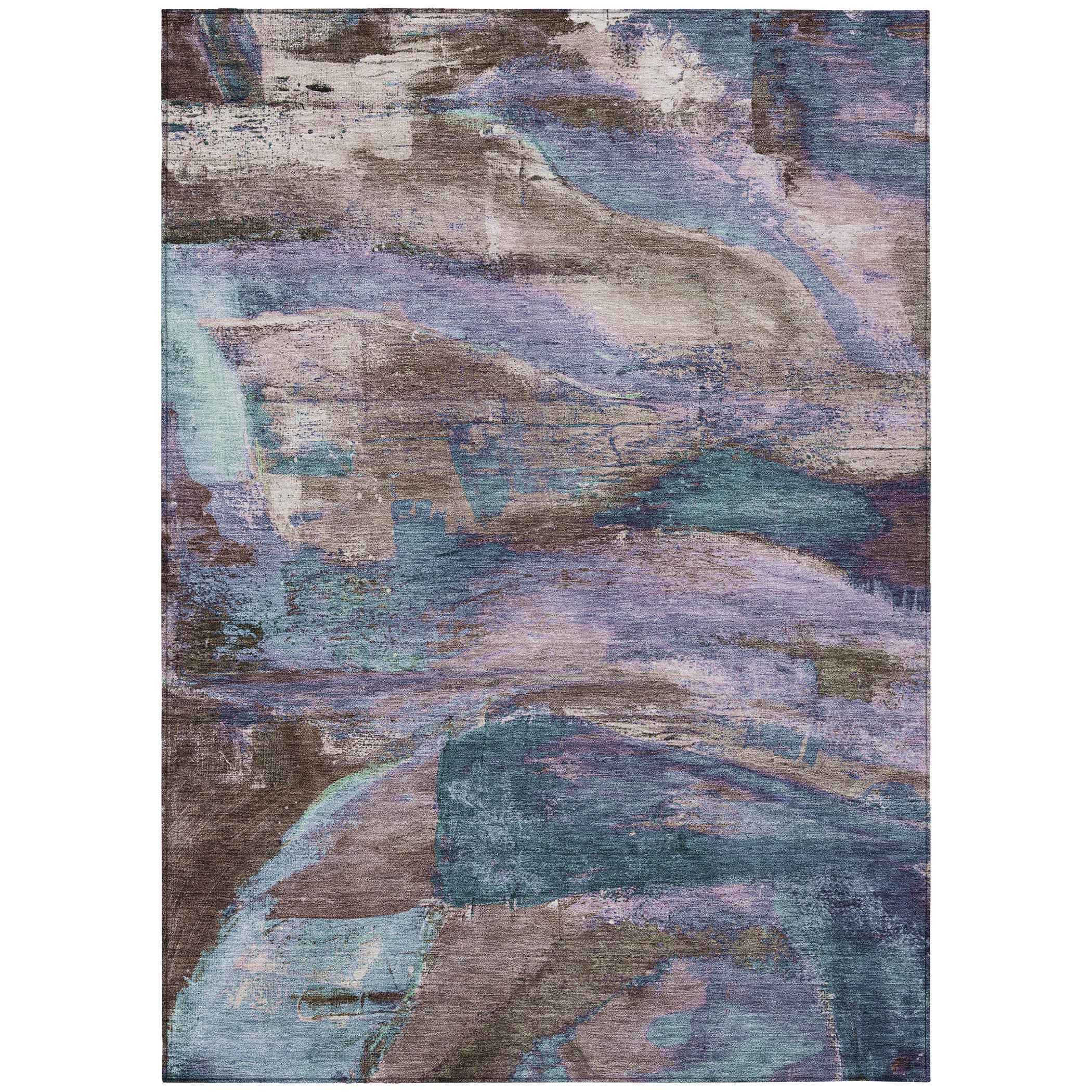 8' X 10' Brown Purple And Teal Blue Abstract Washable Indoor Outdoor Area Rug