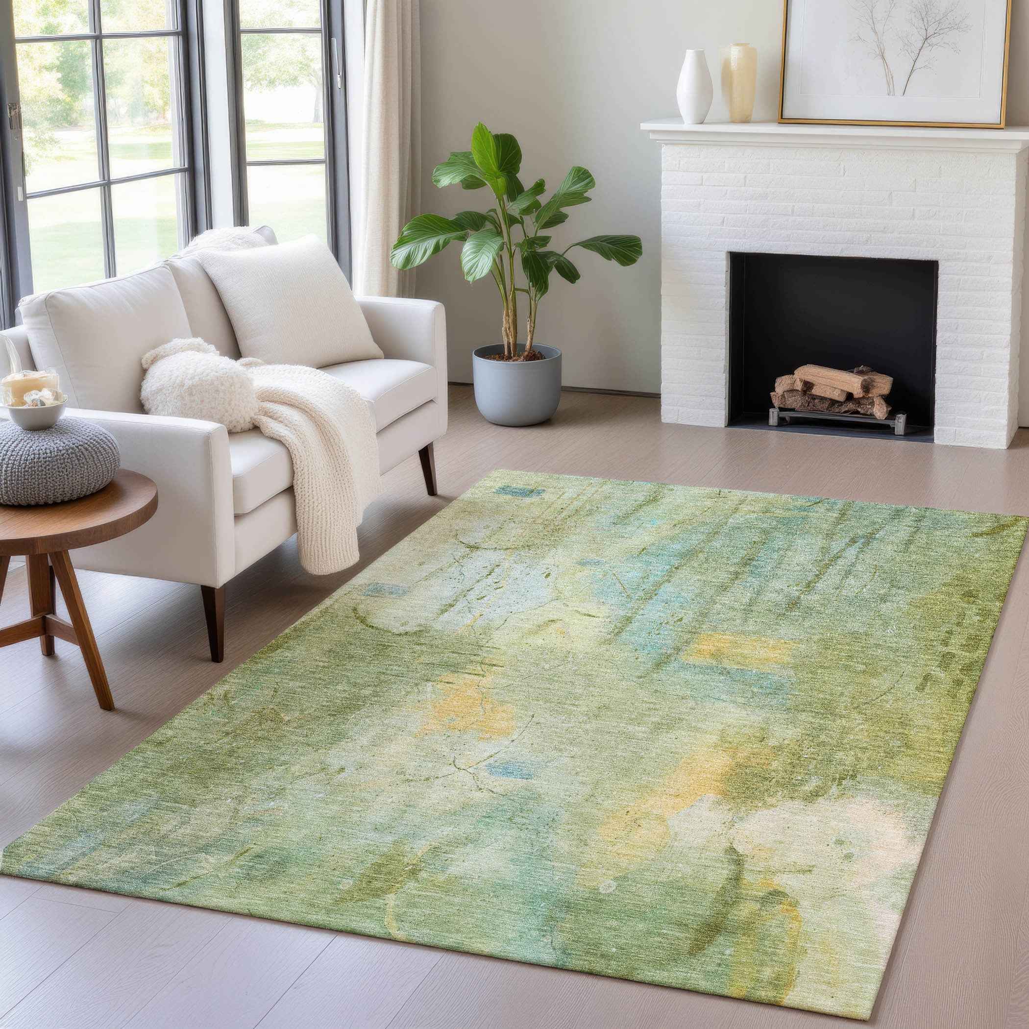8' X 10' Sage And Gold Abstract Washable Indoor Outdoor Area Rug
