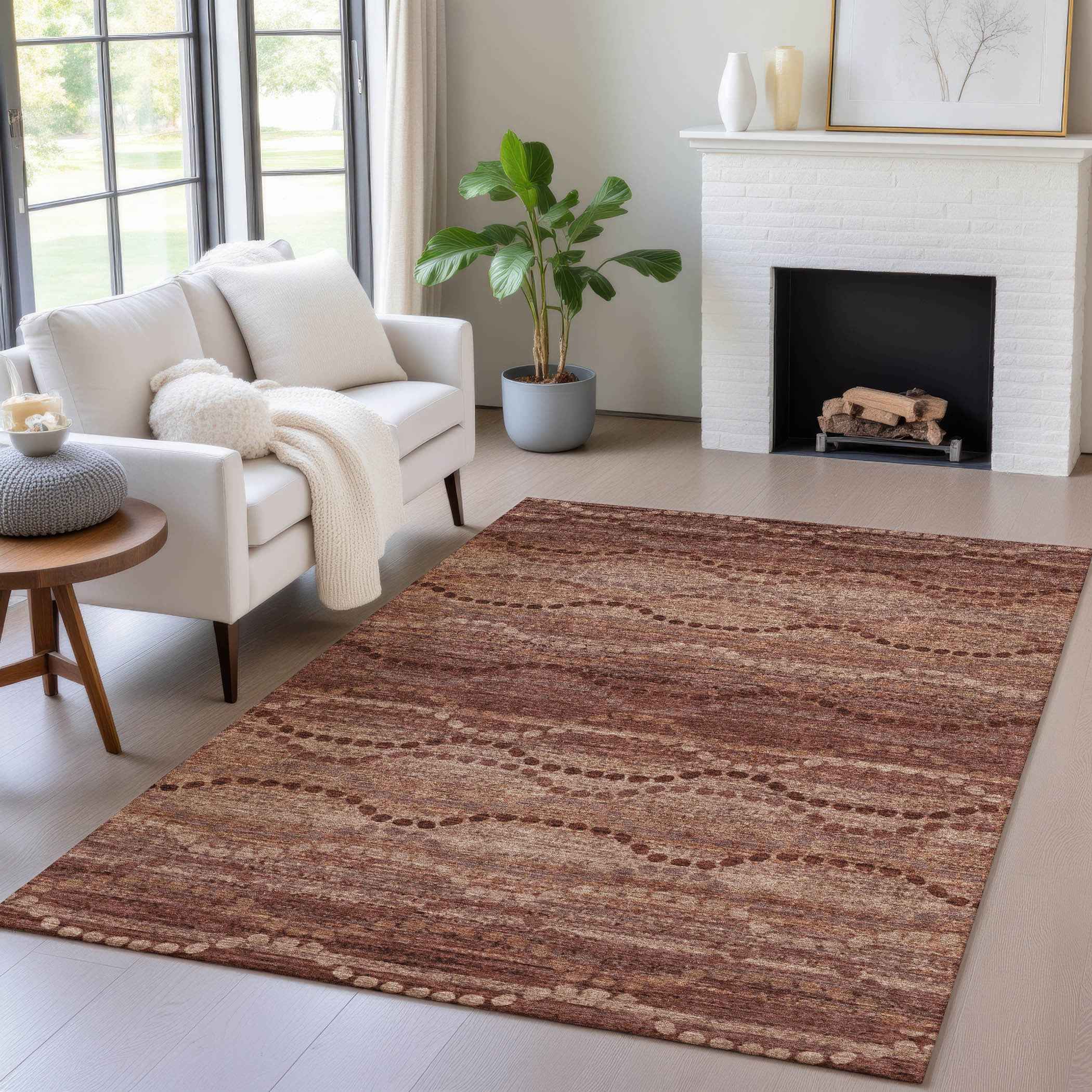 3' X 5' Rust And Copper Ogee Washable Indoor Outdoor Area Rug