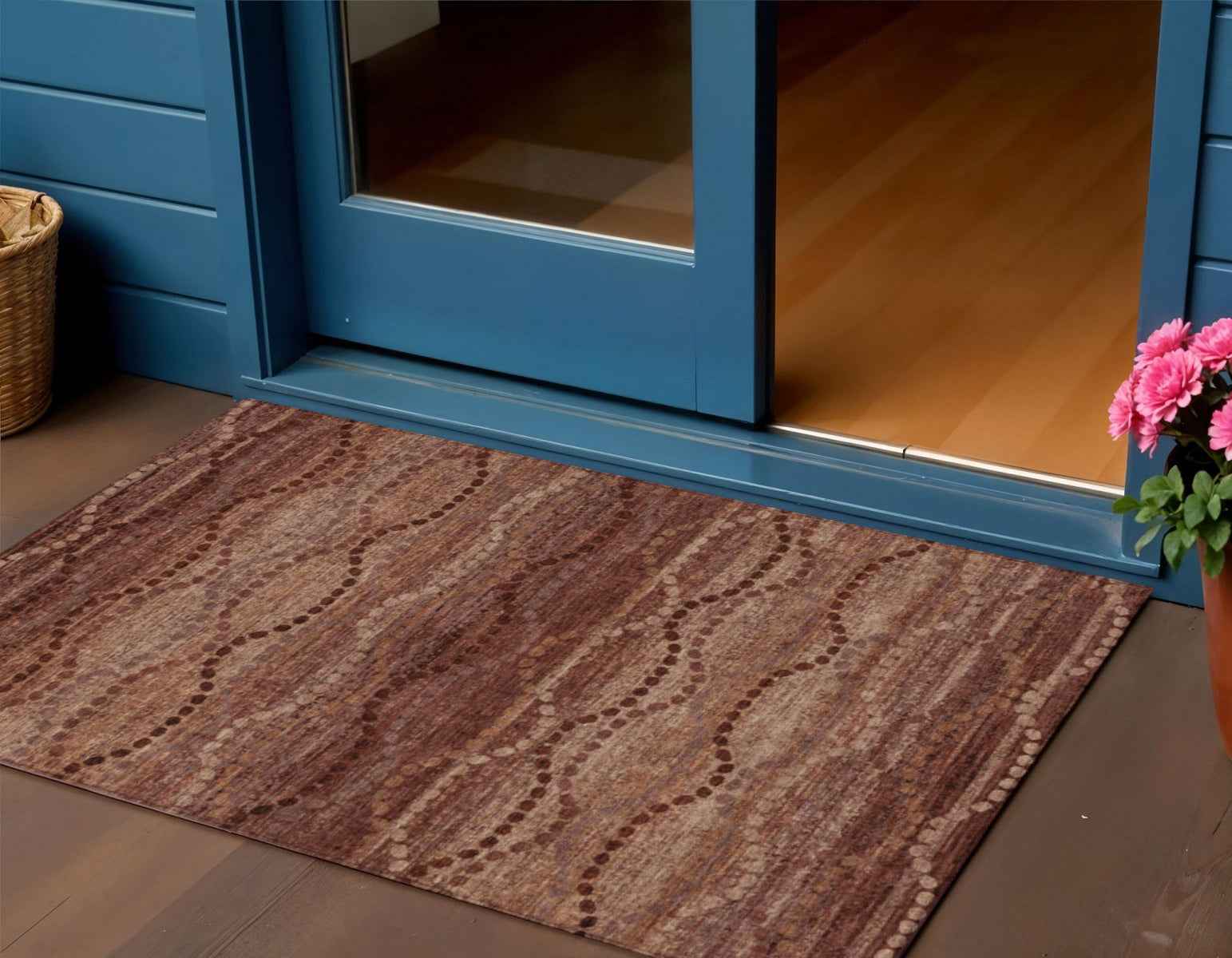 3' X 5' Rust And Copper Ogee Washable Indoor Outdoor Area Rug