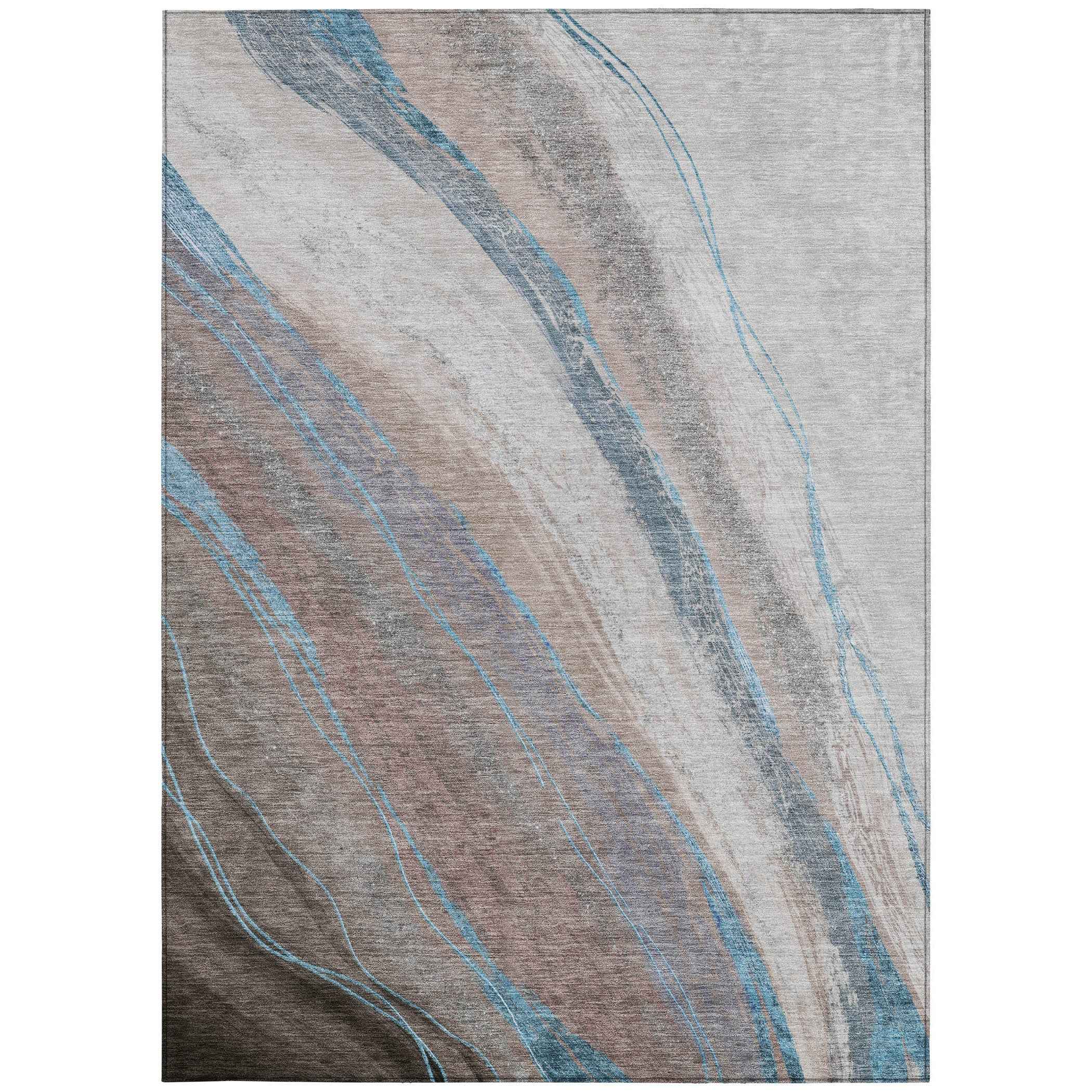 5' X 8' Brown And Teal Blue Abstract Washable Indoor Outdoor Area Rug