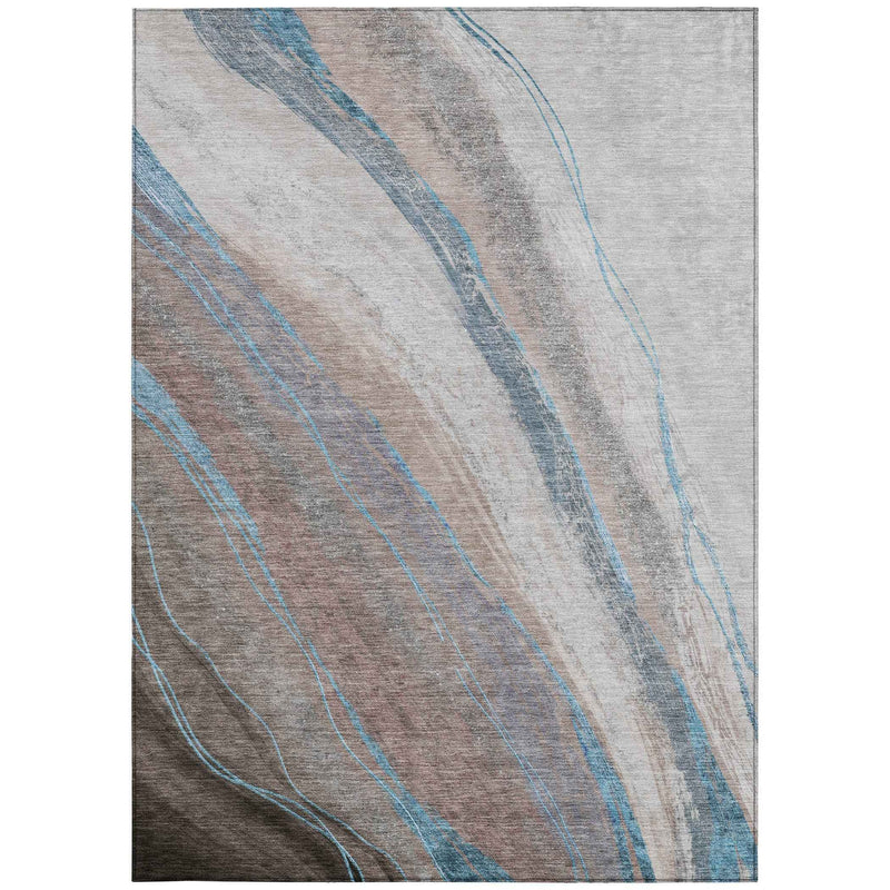 5' X 8' Brown And Teal Blue Abstract Washable Indoor Outdoor Area Rug
