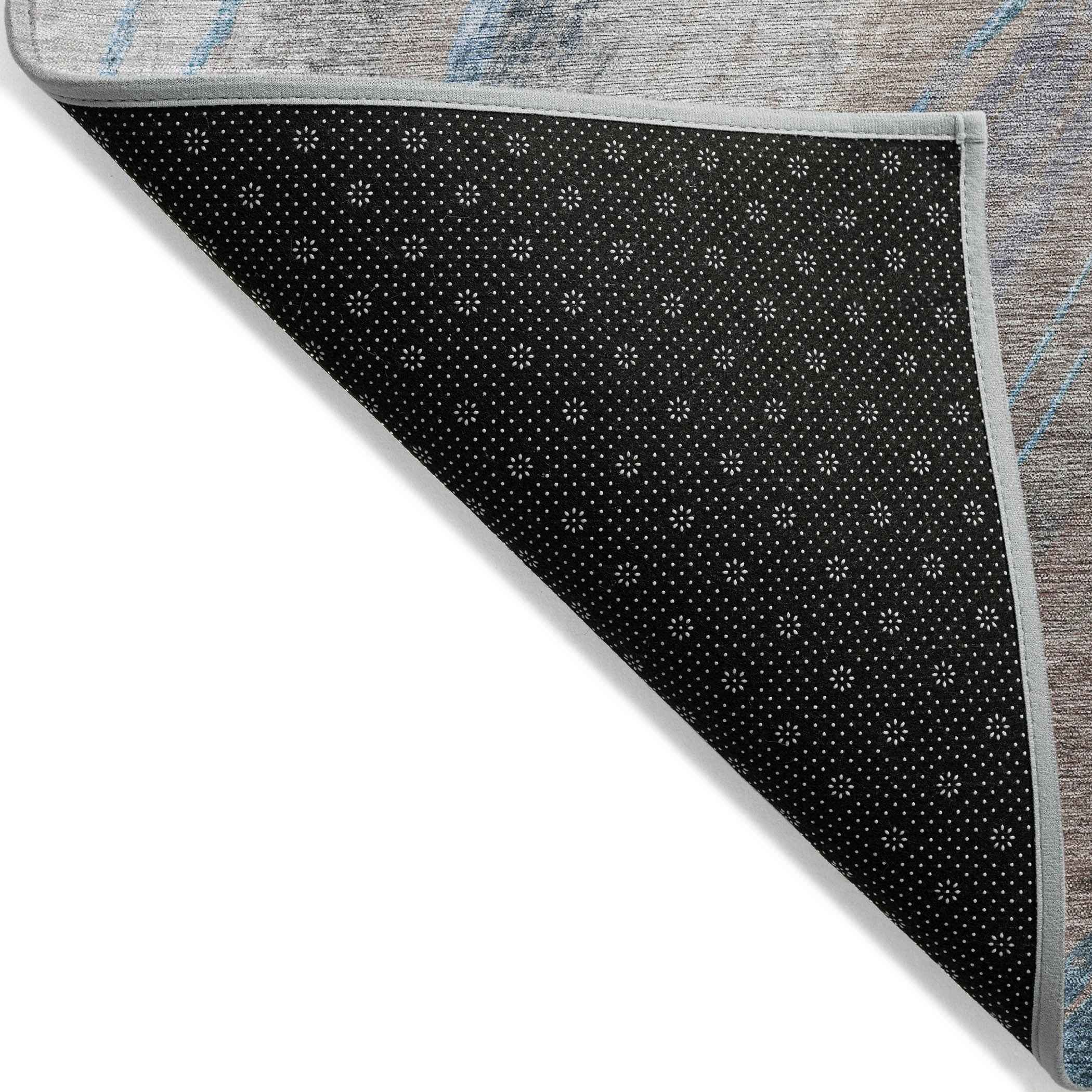 5' X 8' Brown And Teal Blue Abstract Washable Indoor Outdoor Area Rug