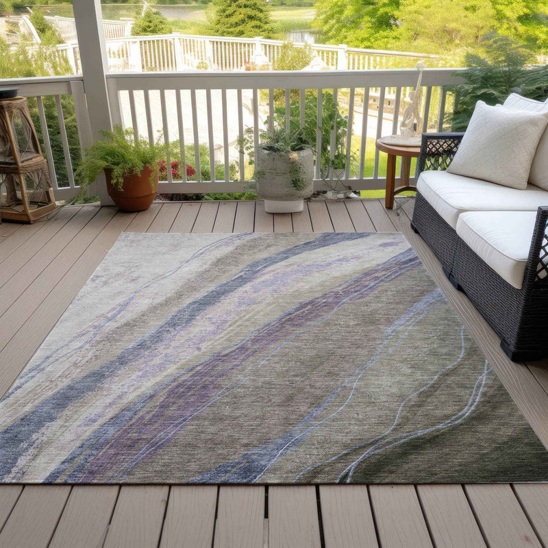 10' X 14' Brown Taupe And Purple Abstract Washable Indoor Outdoor Area Rug