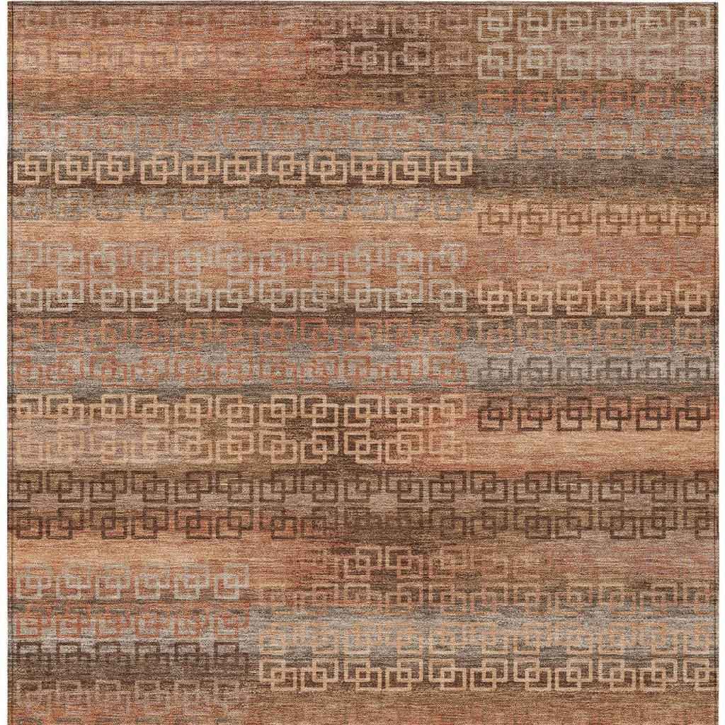 5' X 8' Copper And Peach Striped Washable Indoor Outdoor Area Rug