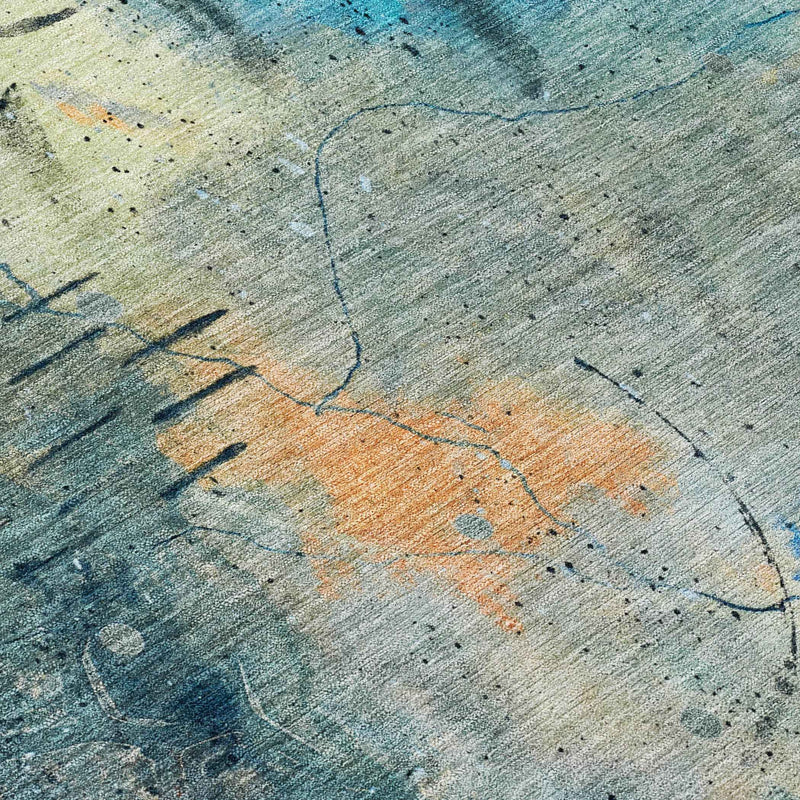 5' X 8' Teal Blue And Gold Abstract Washable Indoor Outdoor Area Rug