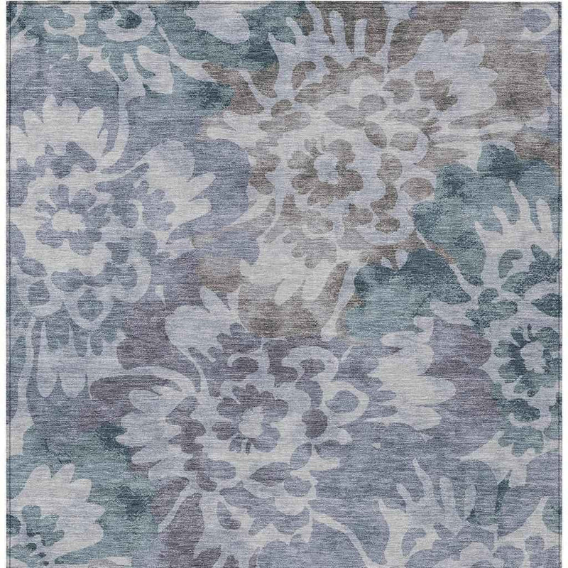 5' X 8' Blue And Silver Floral Washable Indoor Outdoor Area Rug