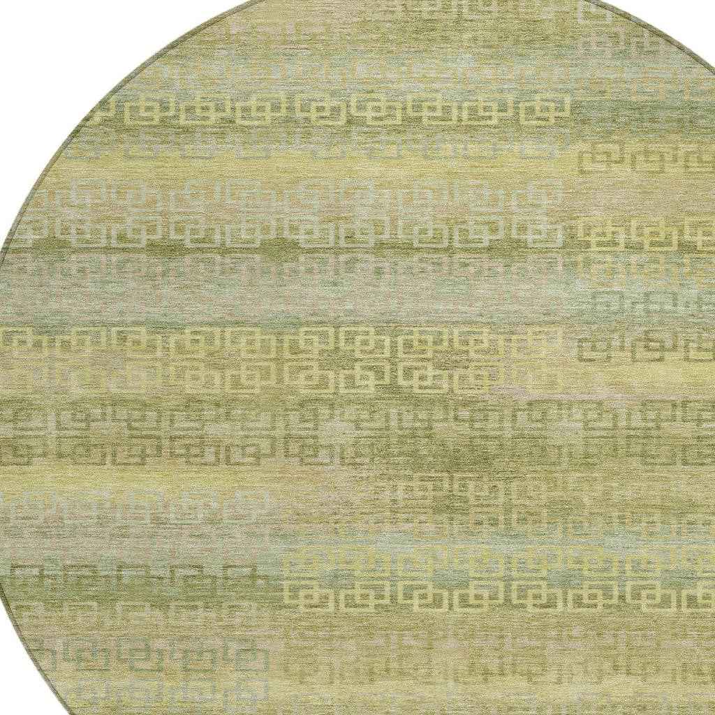 8' Sage And Gold Round Striped Washable Indoor Outdoor Area Rug