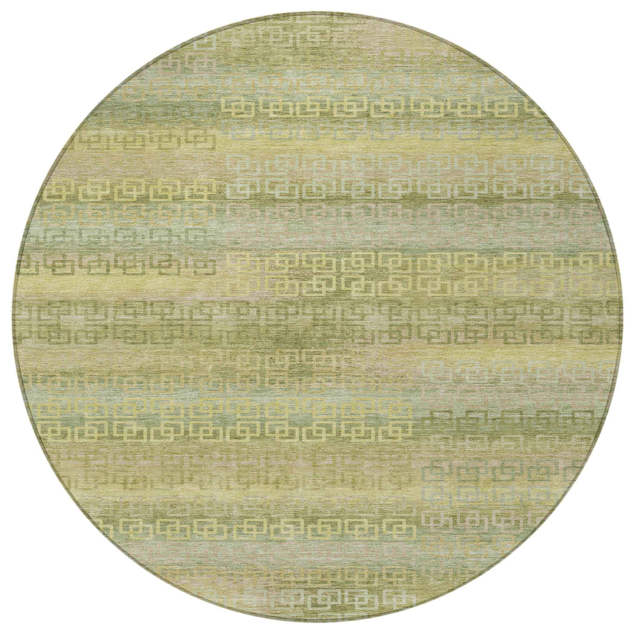 8' Sage And Gold Round Striped Washable Indoor Outdoor Area Rug