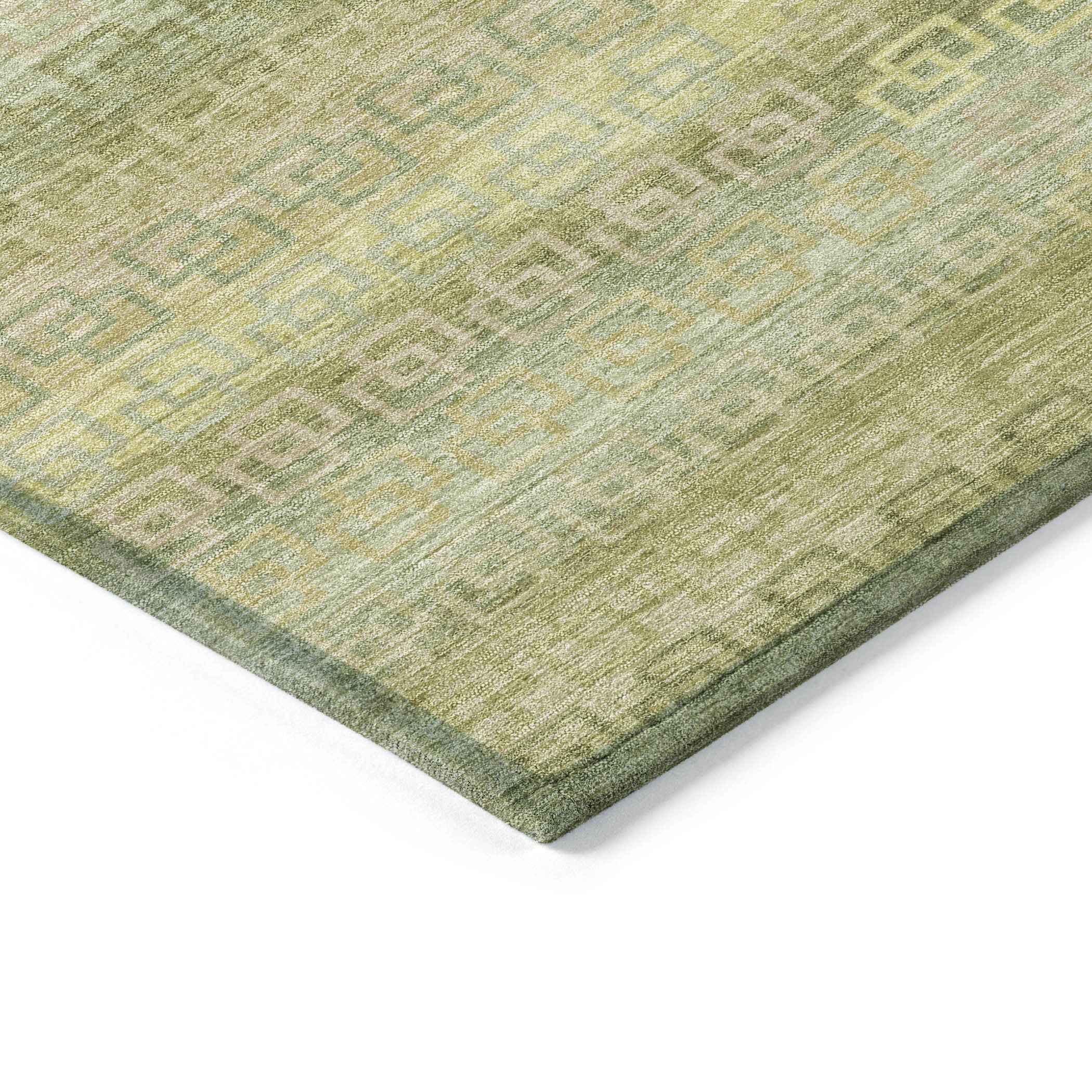 8' Sage And Gold Round Striped Washable Indoor Outdoor Area Rug