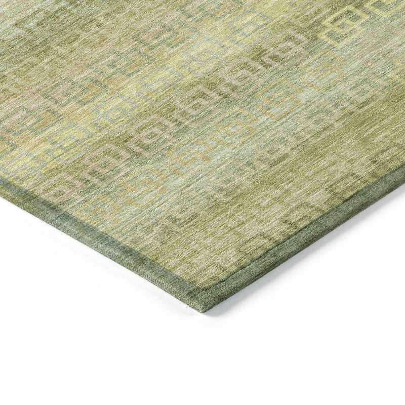 8' Sage And Gold Round Striped Washable Indoor Outdoor Area Rug