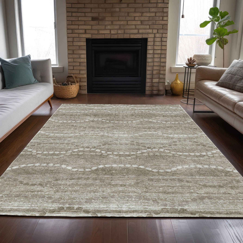 5' X 8' Khaki And Ivory Ogee Washable Indoor Outdoor Area Rug