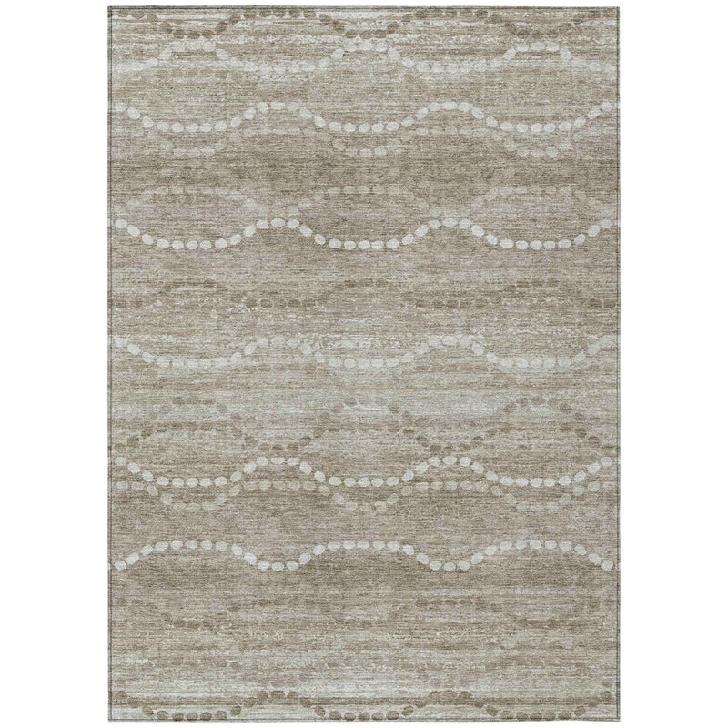 5' X 8' Khaki And Ivory Ogee Washable Indoor Outdoor Area Rug