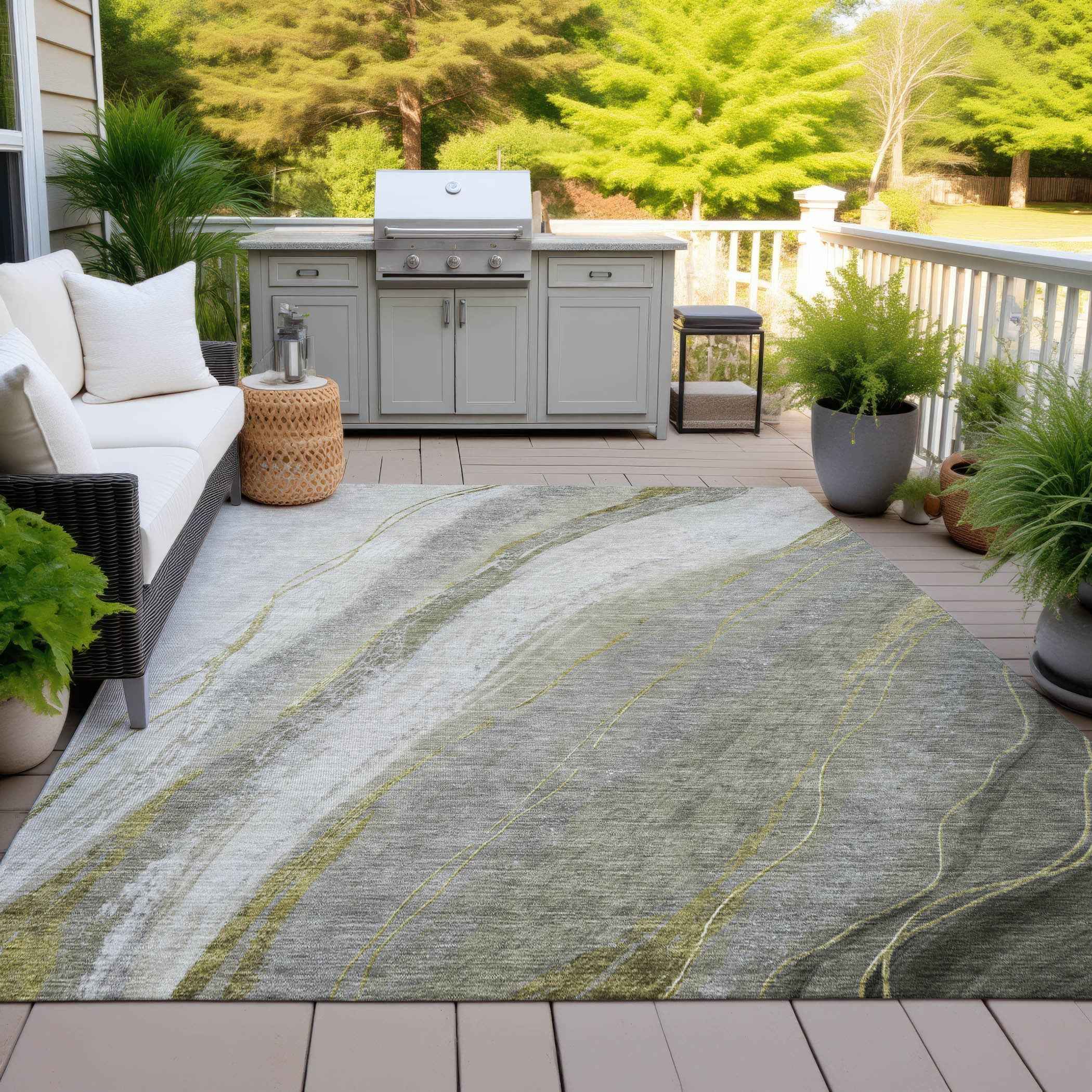 3' X 5' Pewter And Gray Abstract Washable Indoor Outdoor Area Rug