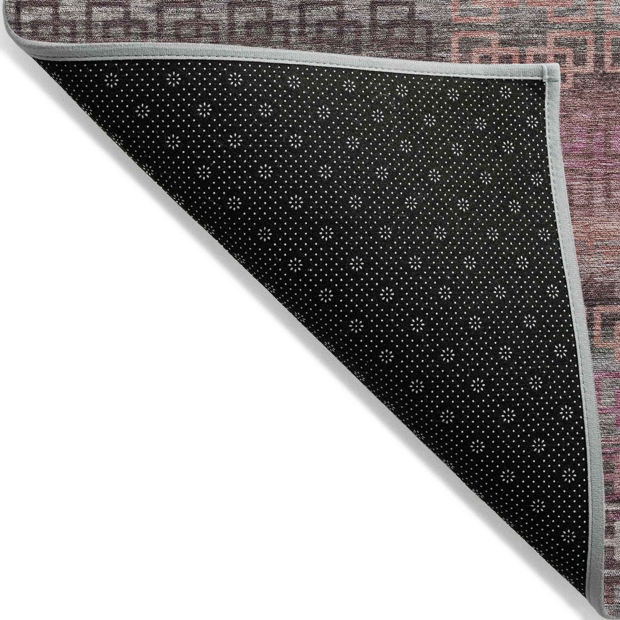 8' X 10' Pink And Gray Striped Washable Indoor Outdoor Area Rug