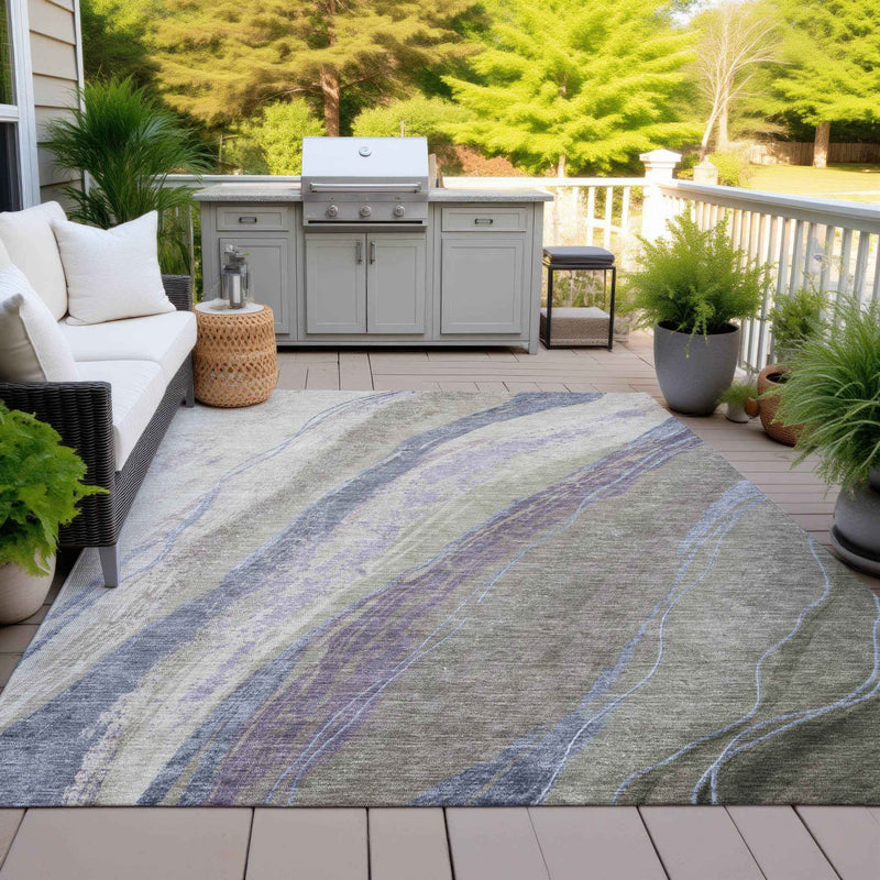 3' X 5' Brown Taupe And Purple Abstract Washable Indoor Outdoor Area Rug