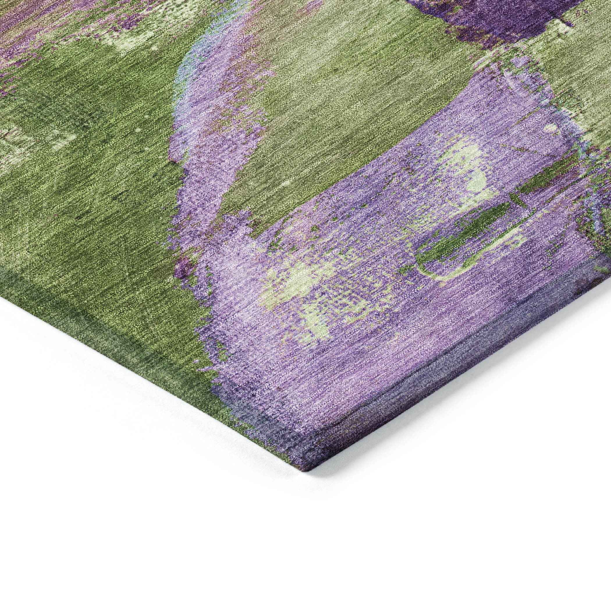 8' X 10' Purple Plum And Green Abstract Washable Indoor Outdoor Area Rug