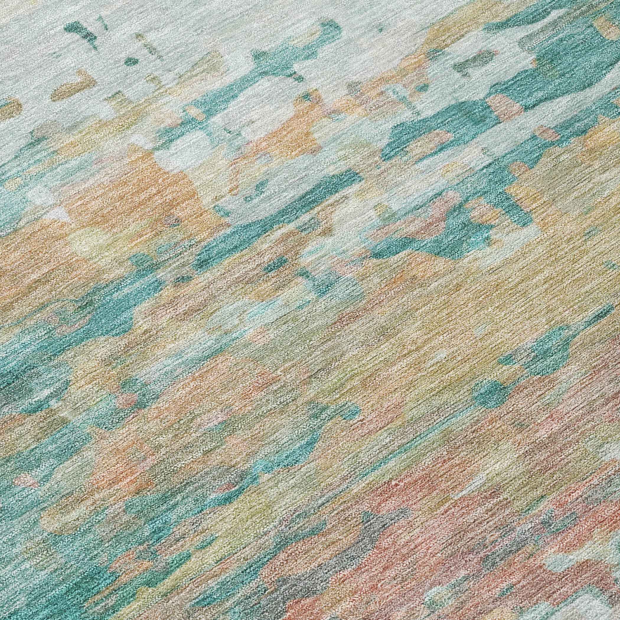 3' X 5' Teal Blue And Beige Abstract Washable Indoor Outdoor Area Rug