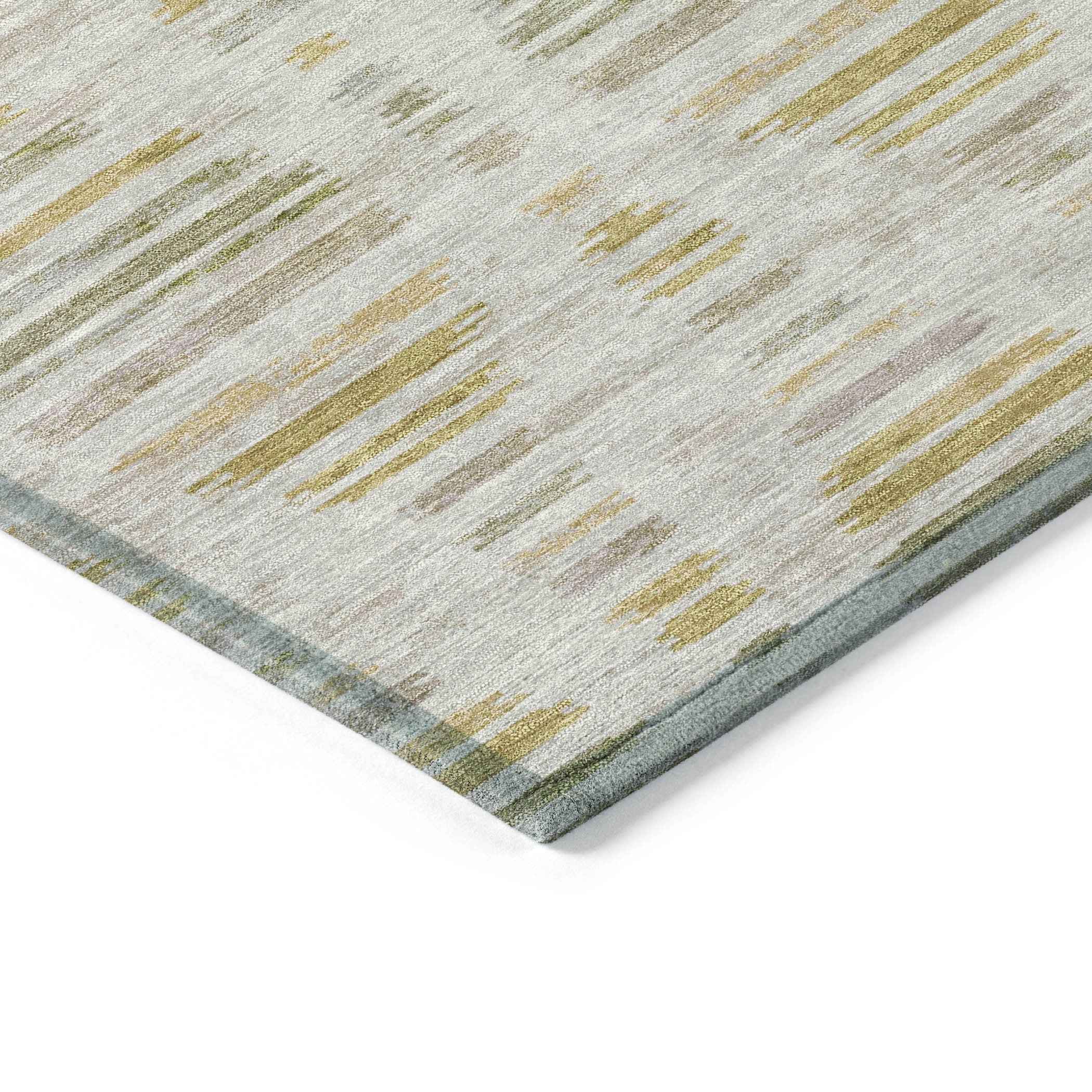 8' Ivory And Gold Round Striped Washable Indoor Outdoor Area Rug