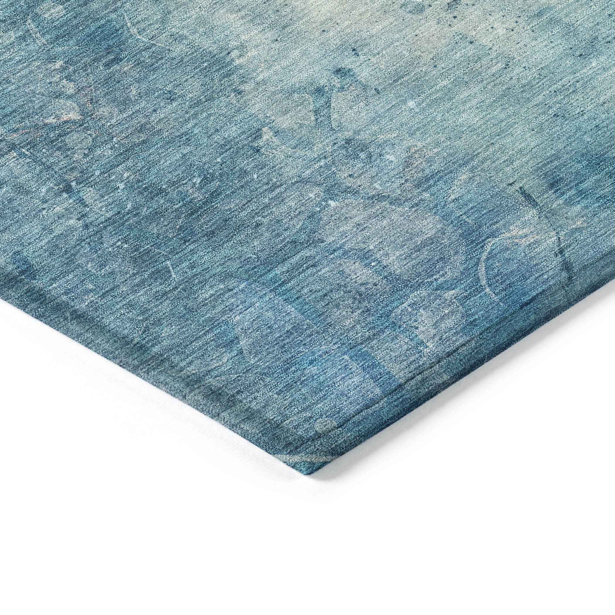 5' X 8' Blue And Beige Abstract Washable Indoor Outdoor Area Rug