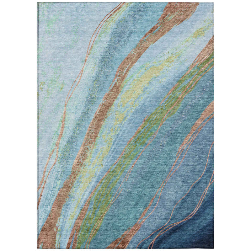 8' X 10' Blue Copper And Green Abstract Washable Indoor Outdoor Area Rug
