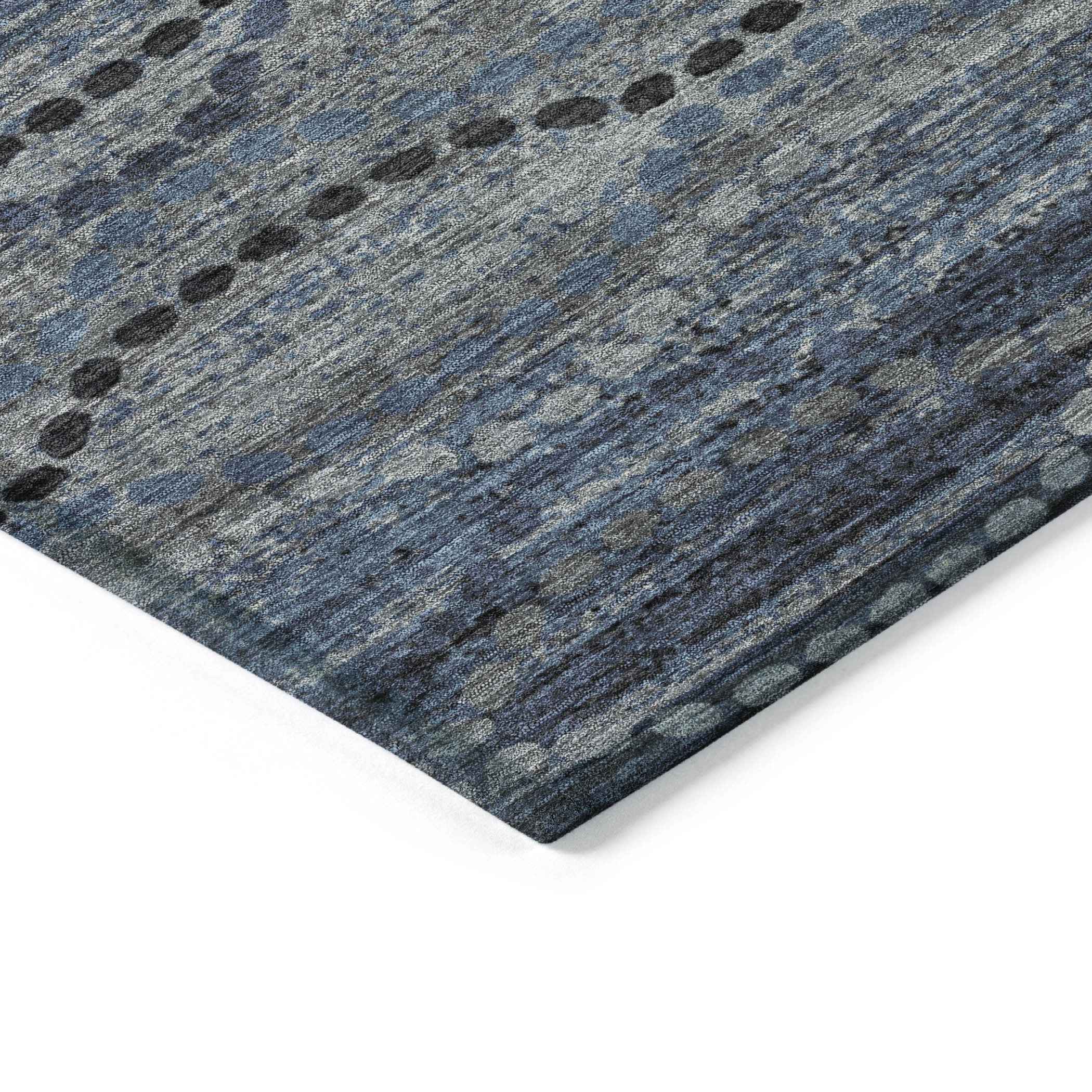 5' X 8' Navy Blue And Gray Ogee Washable Indoor Outdoor Area Rug
