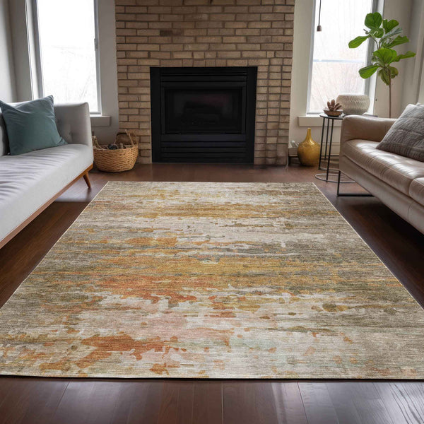 5' X 8' Khaki And Beige Abstract Washable Indoor Outdoor Area Rug