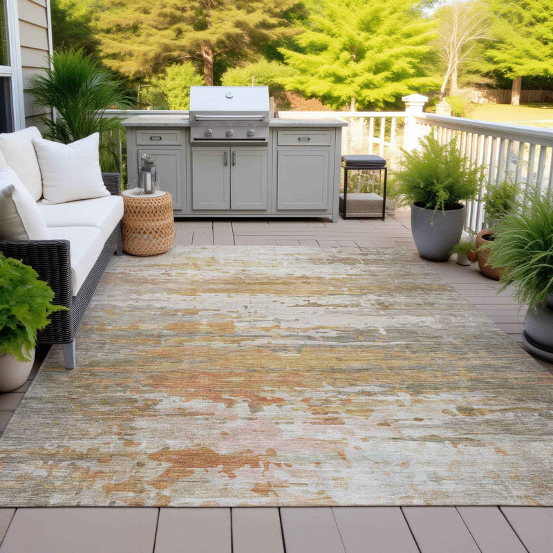 5' X 8' Khaki And Beige Abstract Washable Indoor Outdoor Area Rug