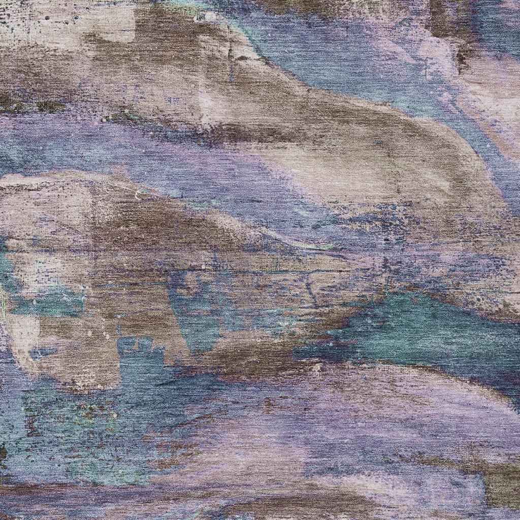 3' X 5' Brown Purple And Teal Blue Abstract Washable Indoor Outdoor Area Rug