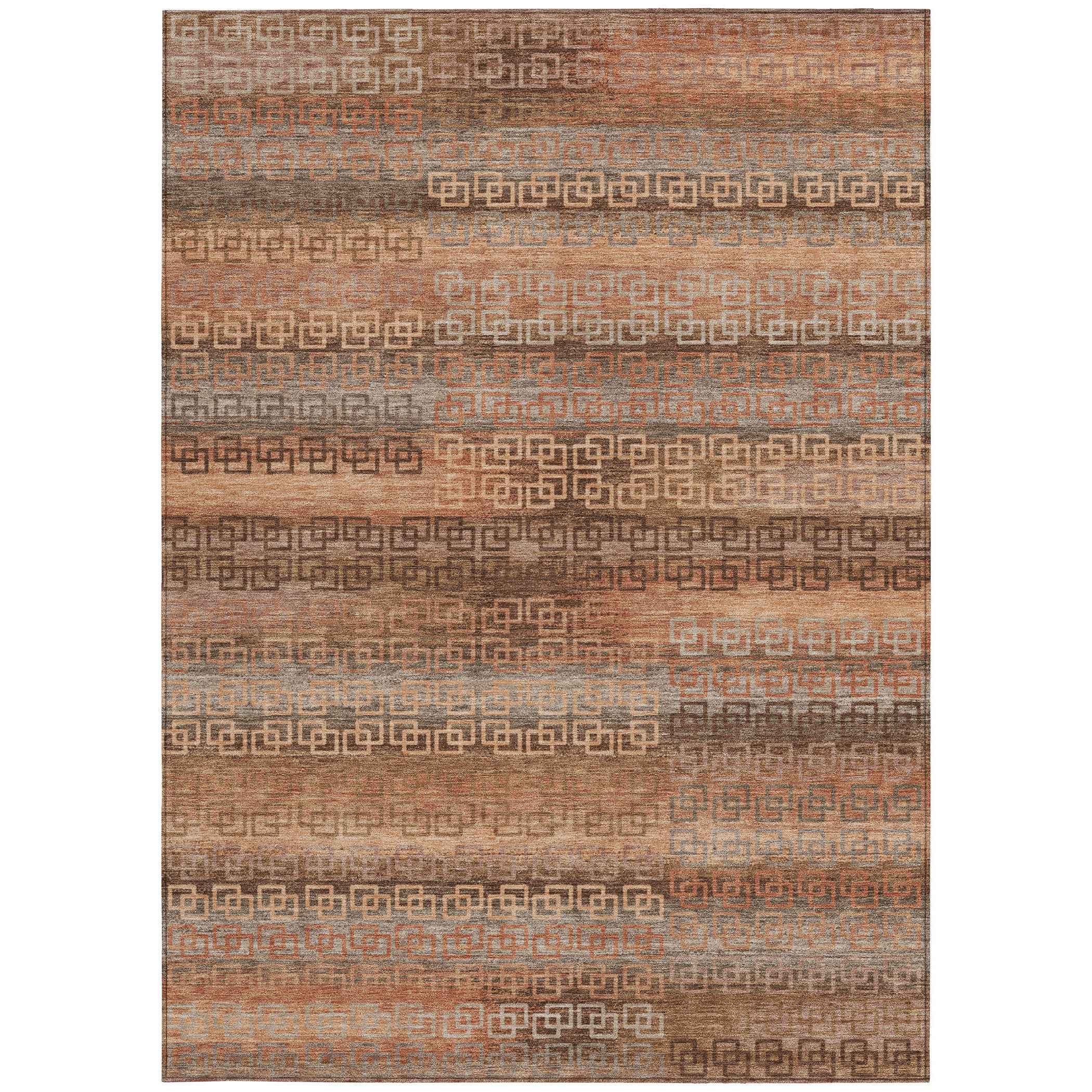 8' X 10' Copper And Peach Striped Washable Indoor Outdoor Area Rug