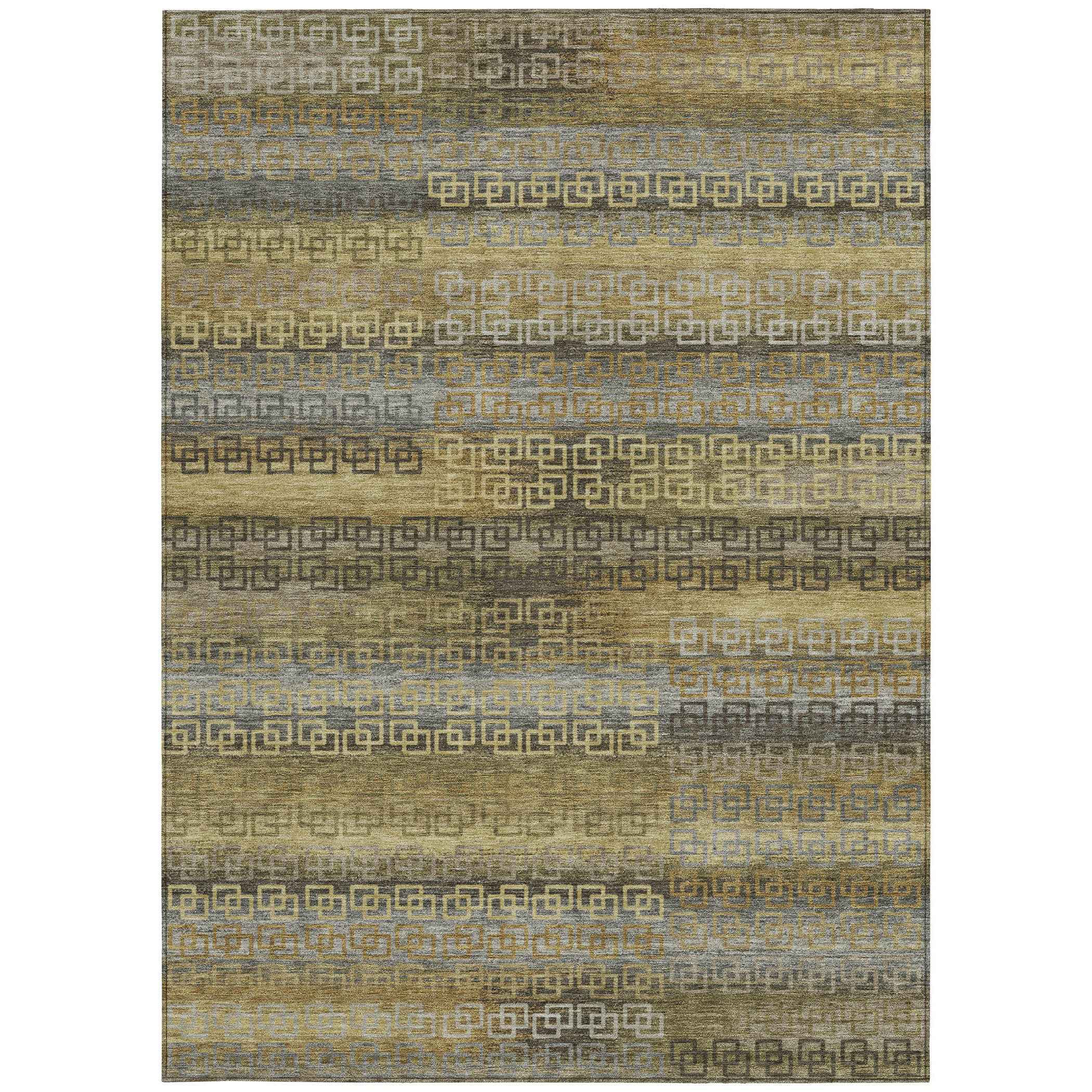 5' X 8' Wheat And Brown Striped Washable Indoor Outdoor Area Rug