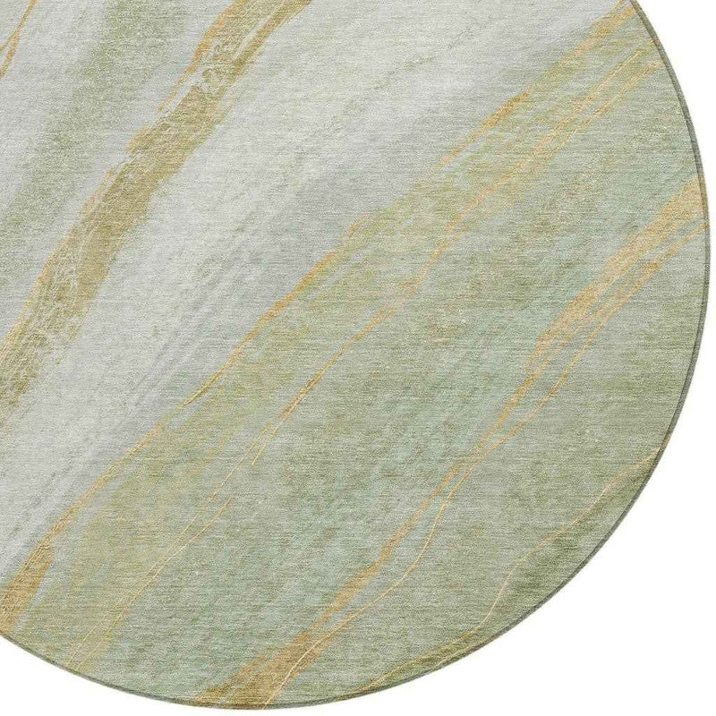 8' Sage And Copper Round Abstract Washable Indoor Outdoor Area Rug