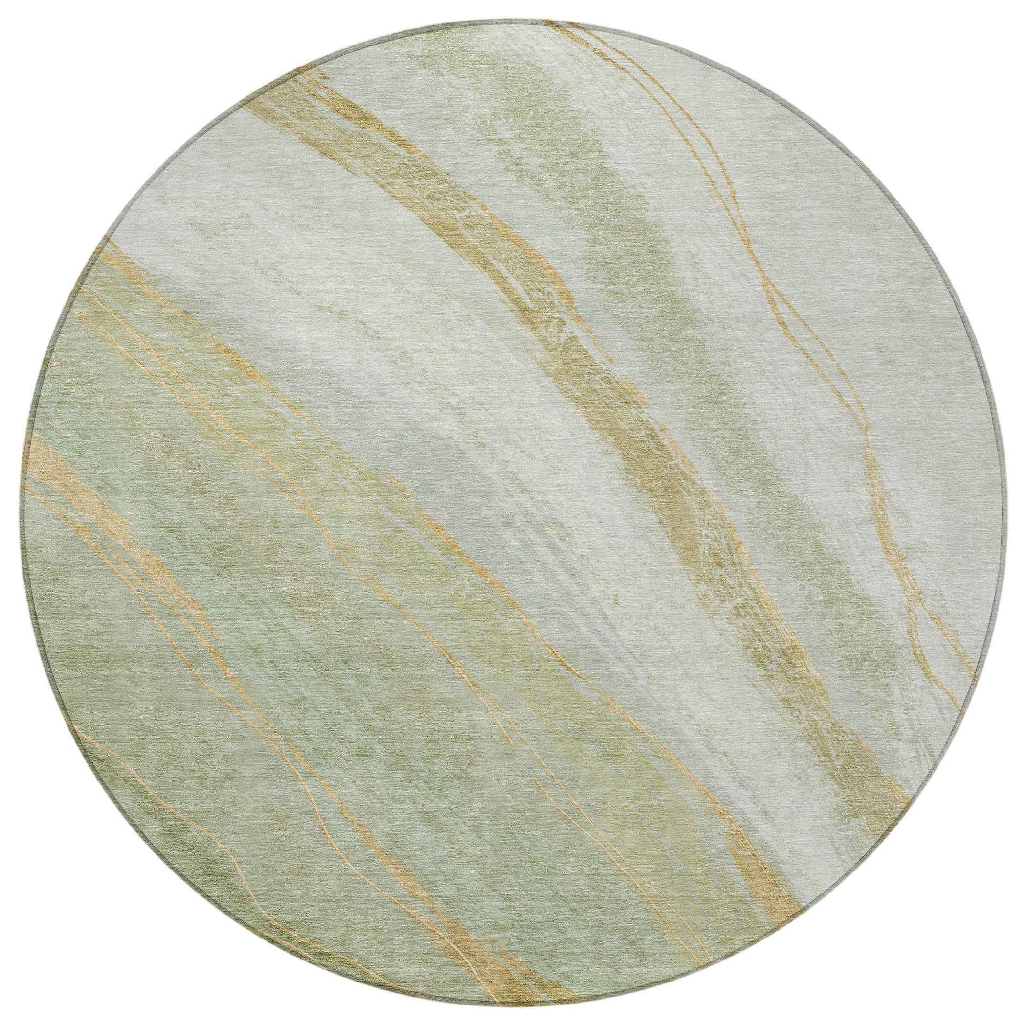 8' Sage And Copper Round Abstract Washable Indoor Outdoor Area Rug