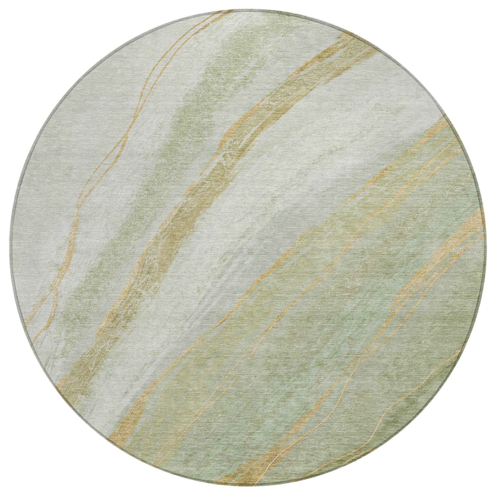 8' Sage And Copper Round Abstract Washable Indoor Outdoor Area Rug
