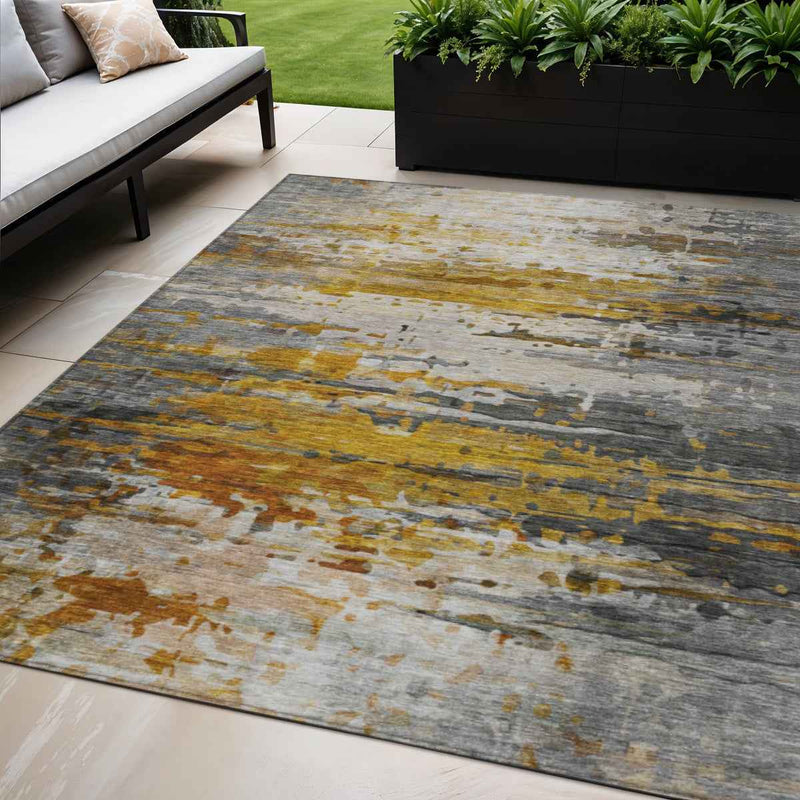 5' X 8' Copper And Gray Abstract Washable Indoor Outdoor Area Rug