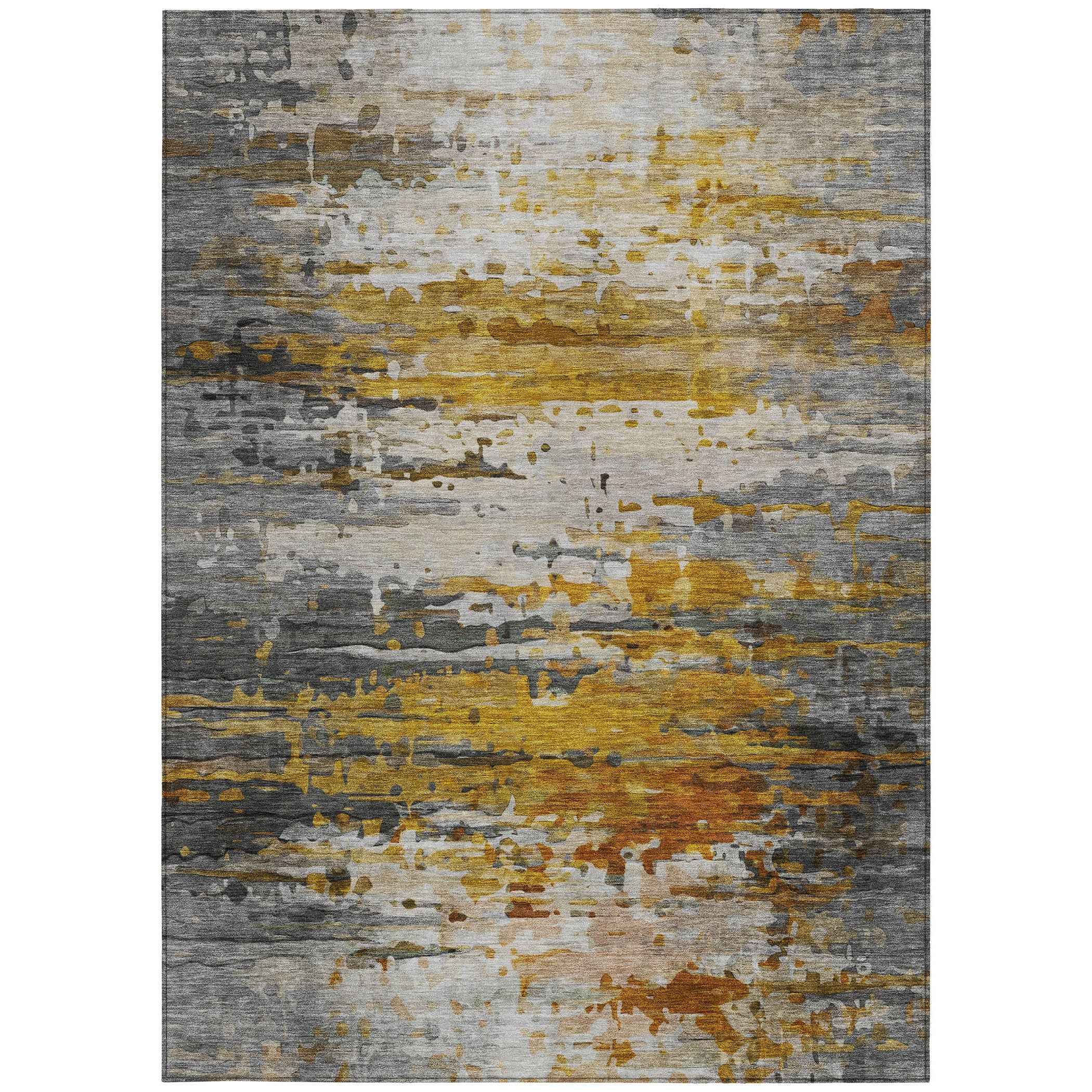 5' X 8' Copper And Gray Abstract Washable Indoor Outdoor Area Rug