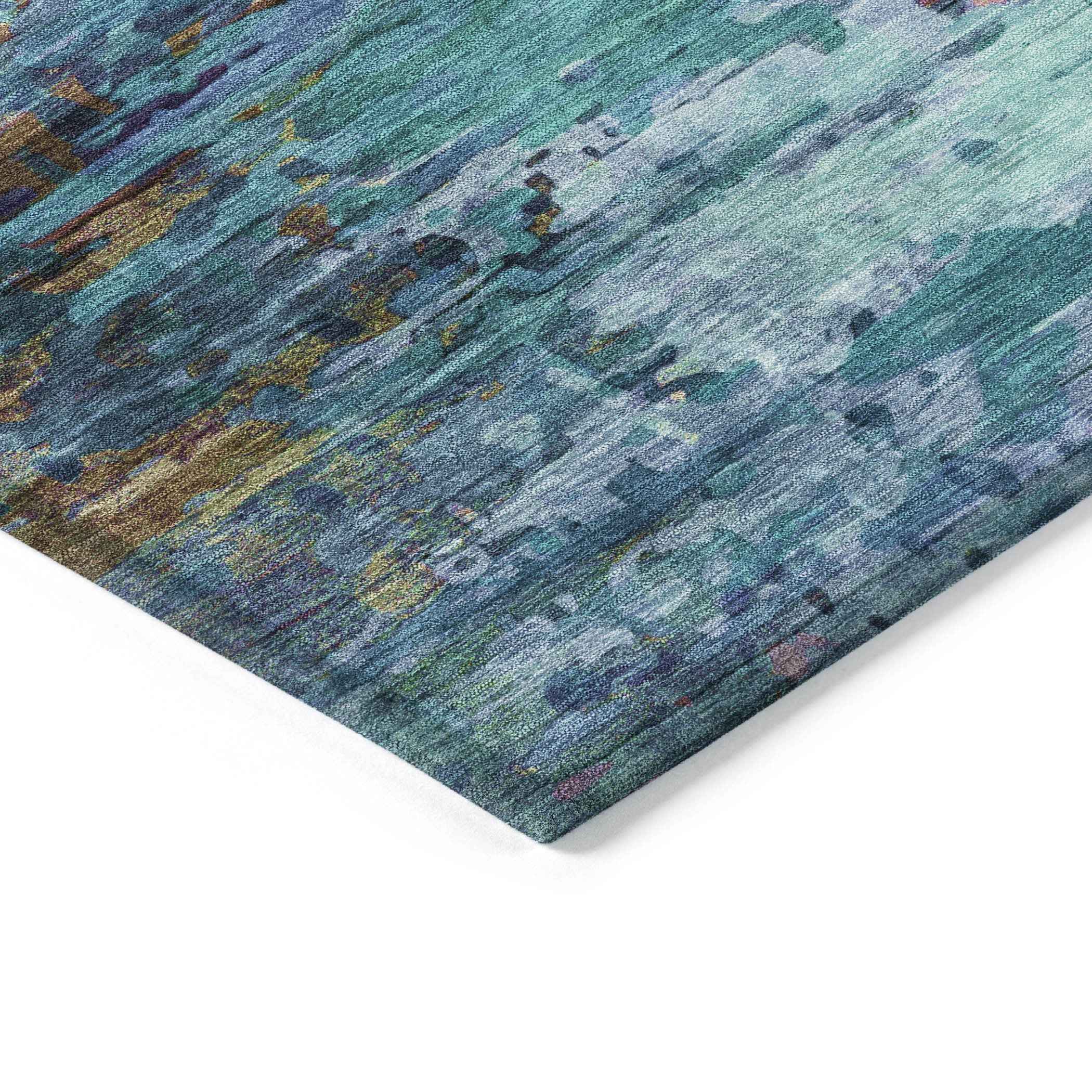 5' X 8' Blue Brown And Purple Abstract Washable Indoor Outdoor Area Rug